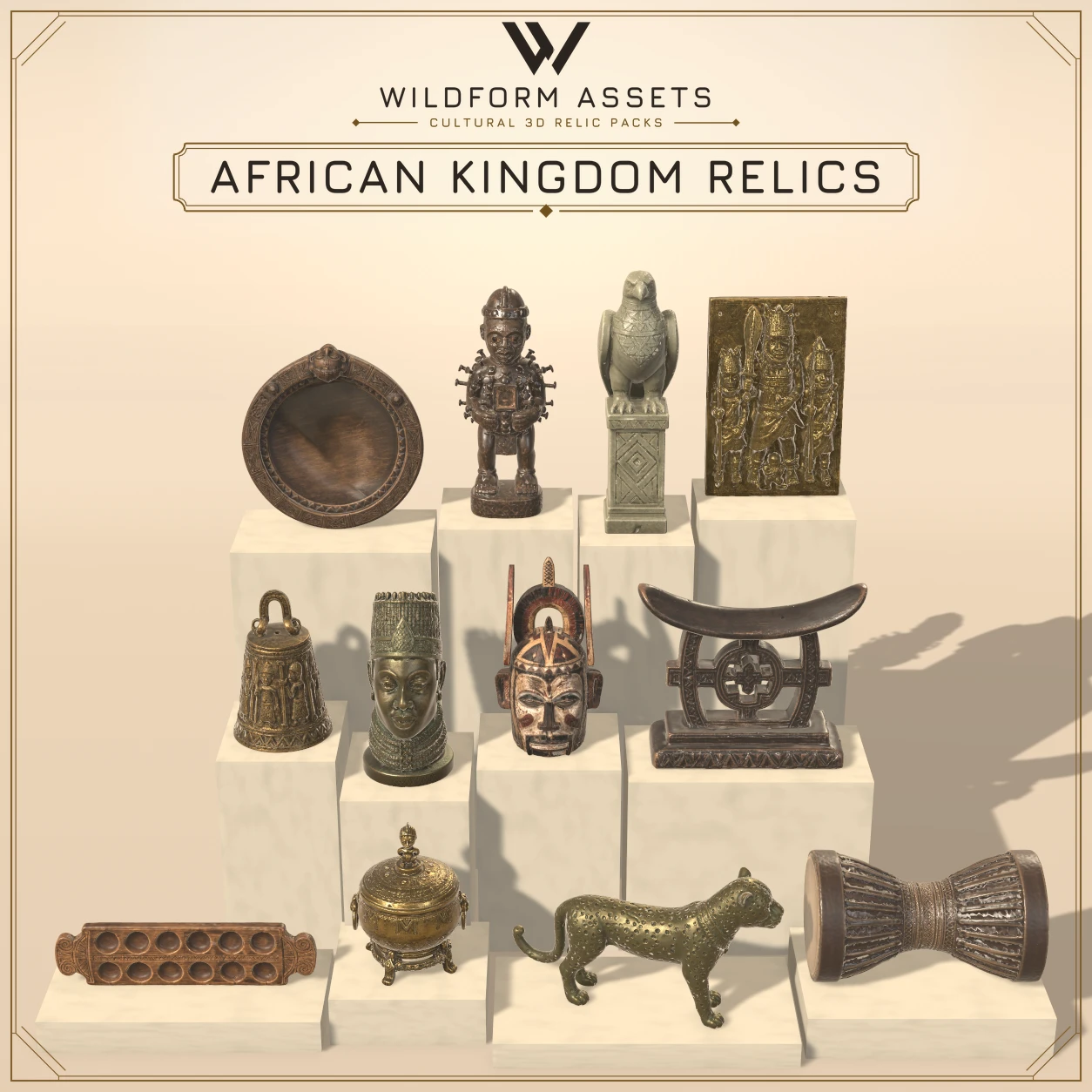 Wildform Assets African Kingdom Relics preview with twelve West, Central and Southern African court props