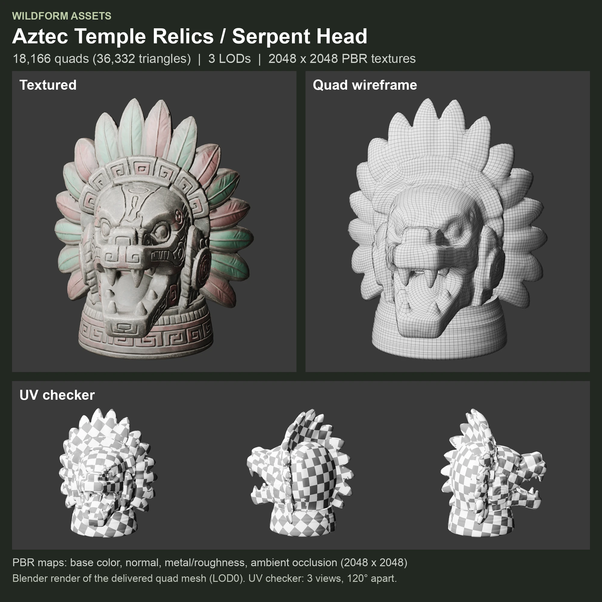 Serpent Head: Model, wireframe and UVs