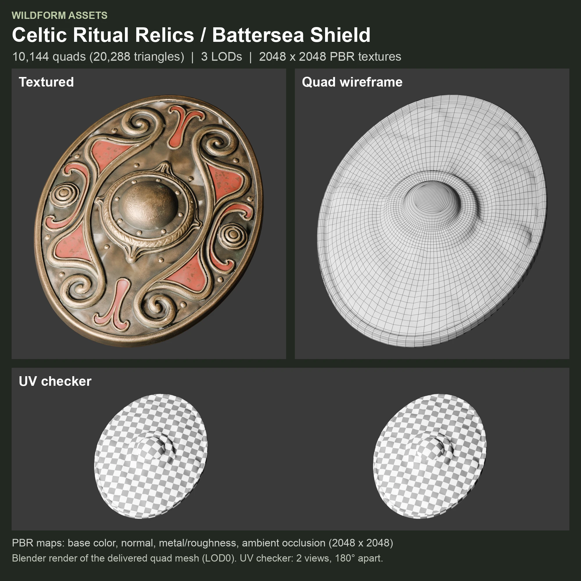 Battersea Shield: Model, wireframe and UVs