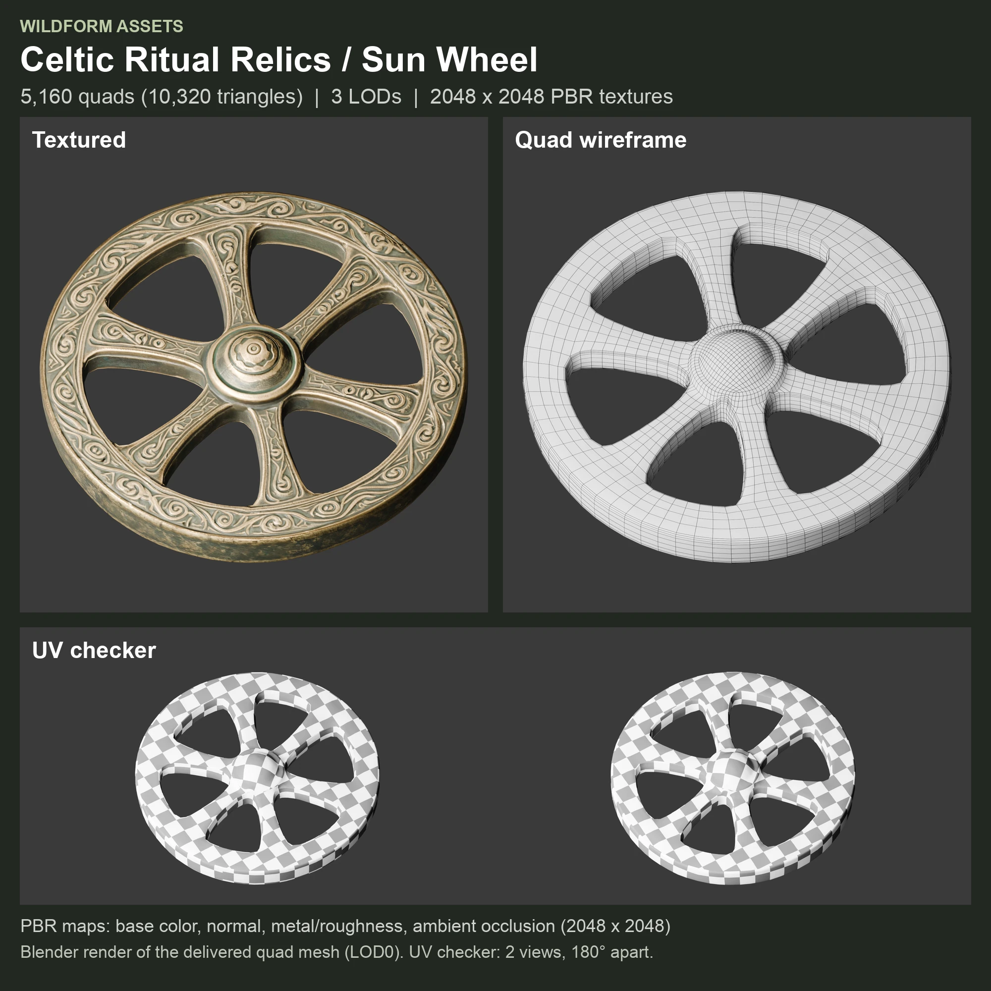 Sun Wheel: Model, wireframe and UVs