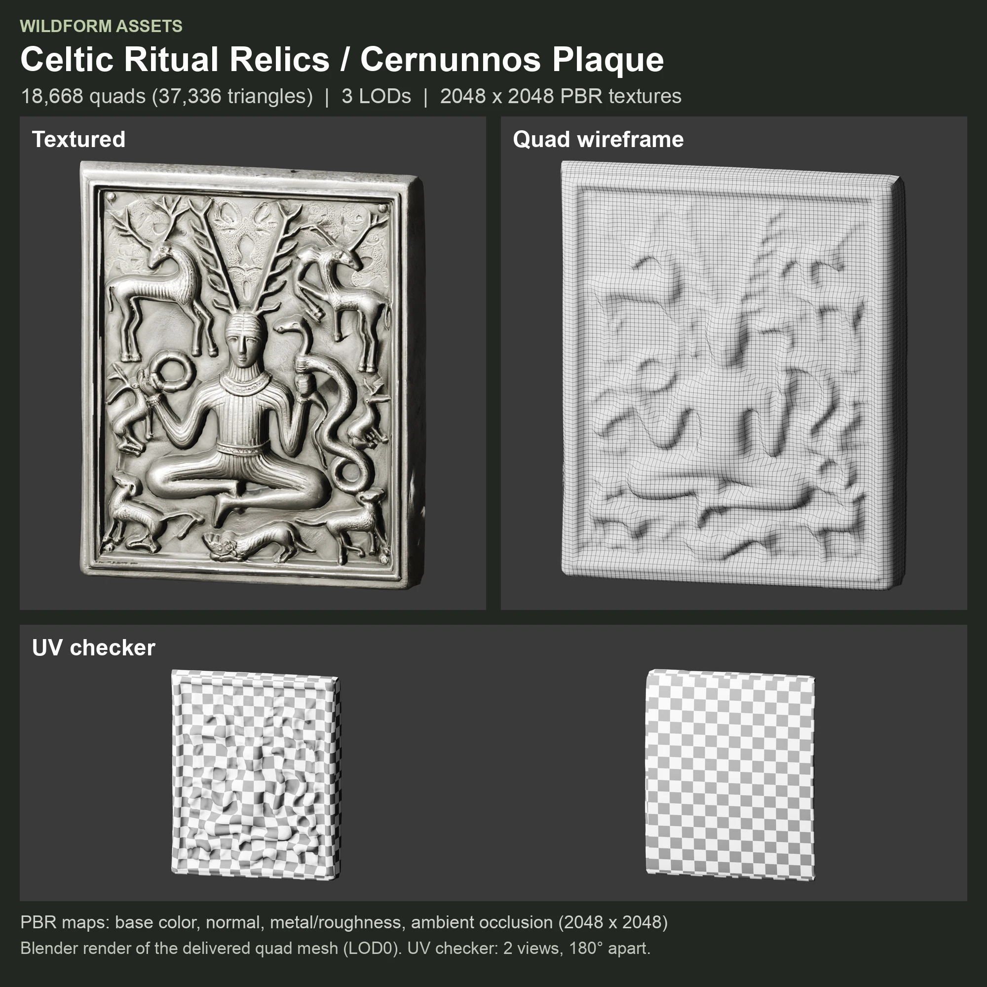 Cernunnos Plaque: Model, wireframe and UVs