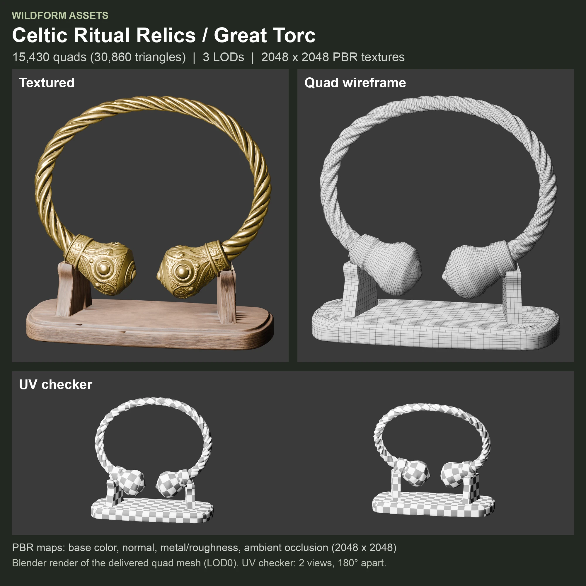 Great Torc: Model, wireframe and UVs