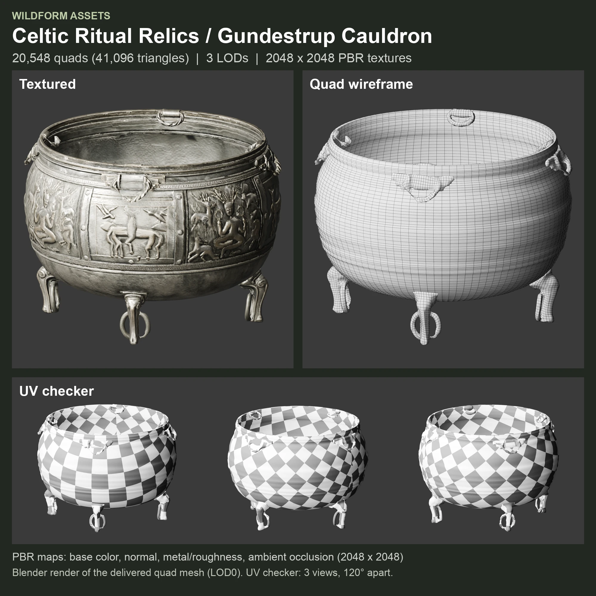 Gundestrup Cauldron: Model, wireframe and UVs