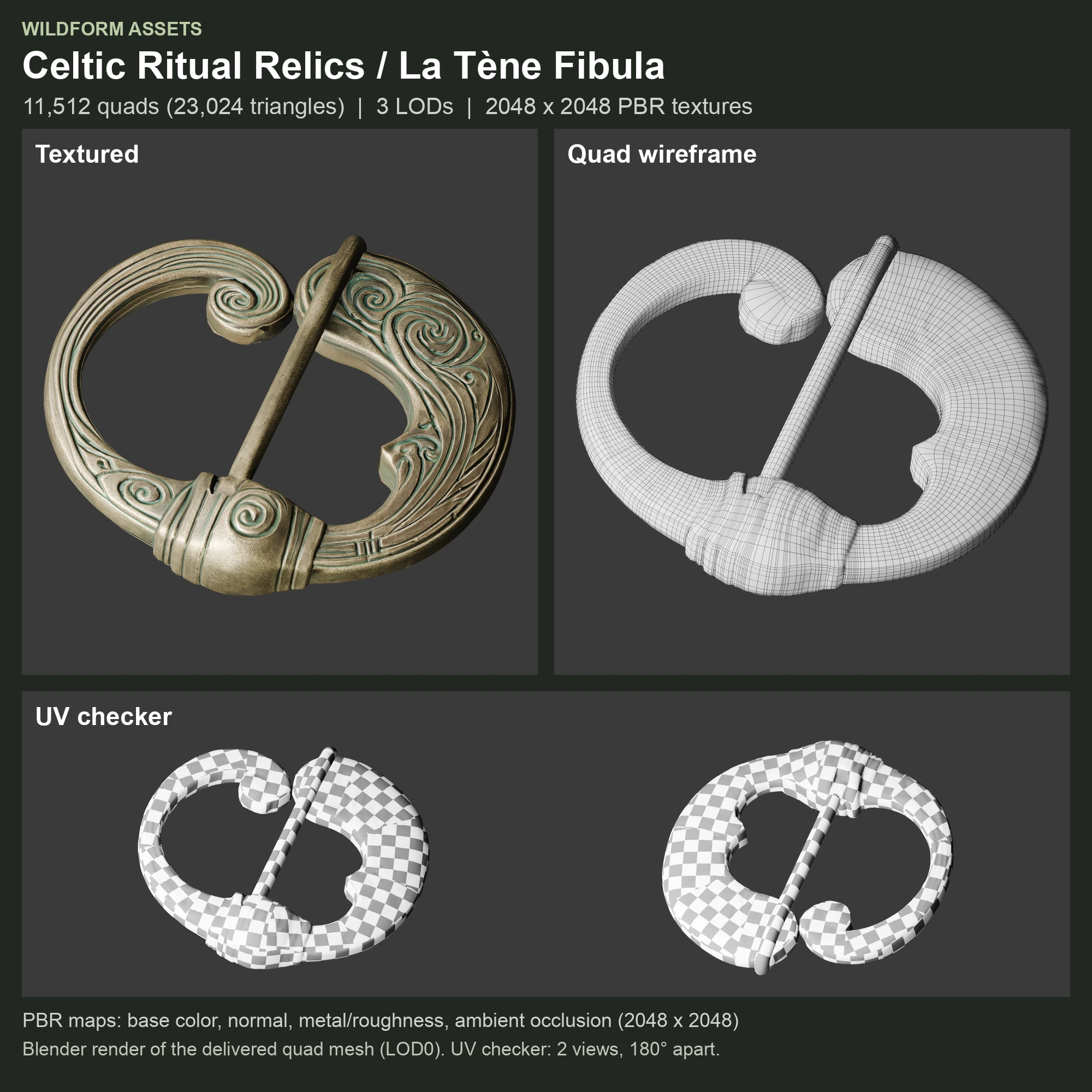 La Tène Fibula: Model, wireframe and UVs