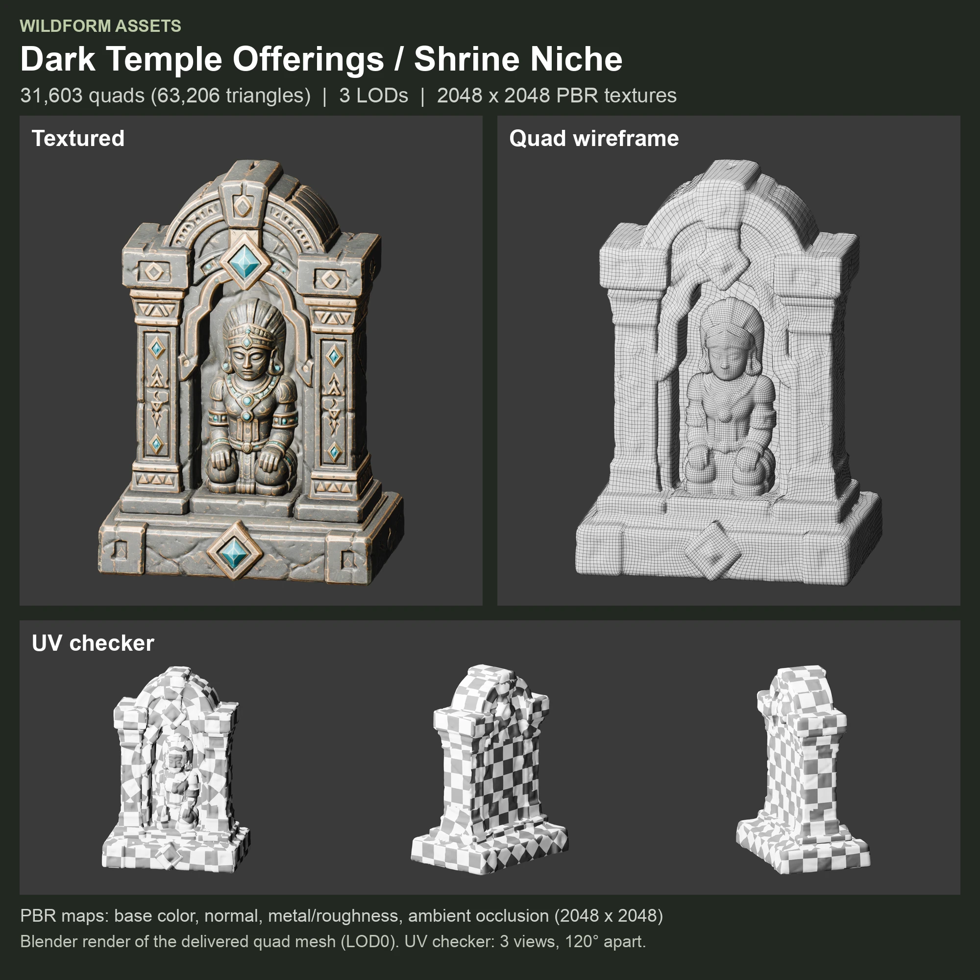 Shrine Niche: Model, wireframe and UVs