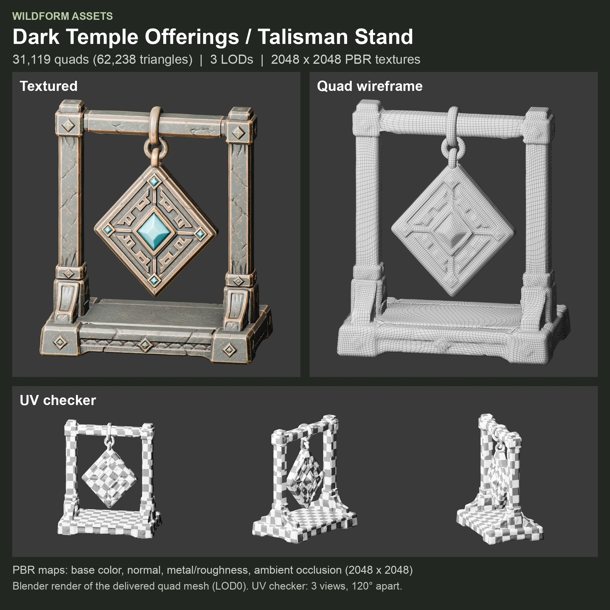 Talisman Stand: Model, wireframe and UVs