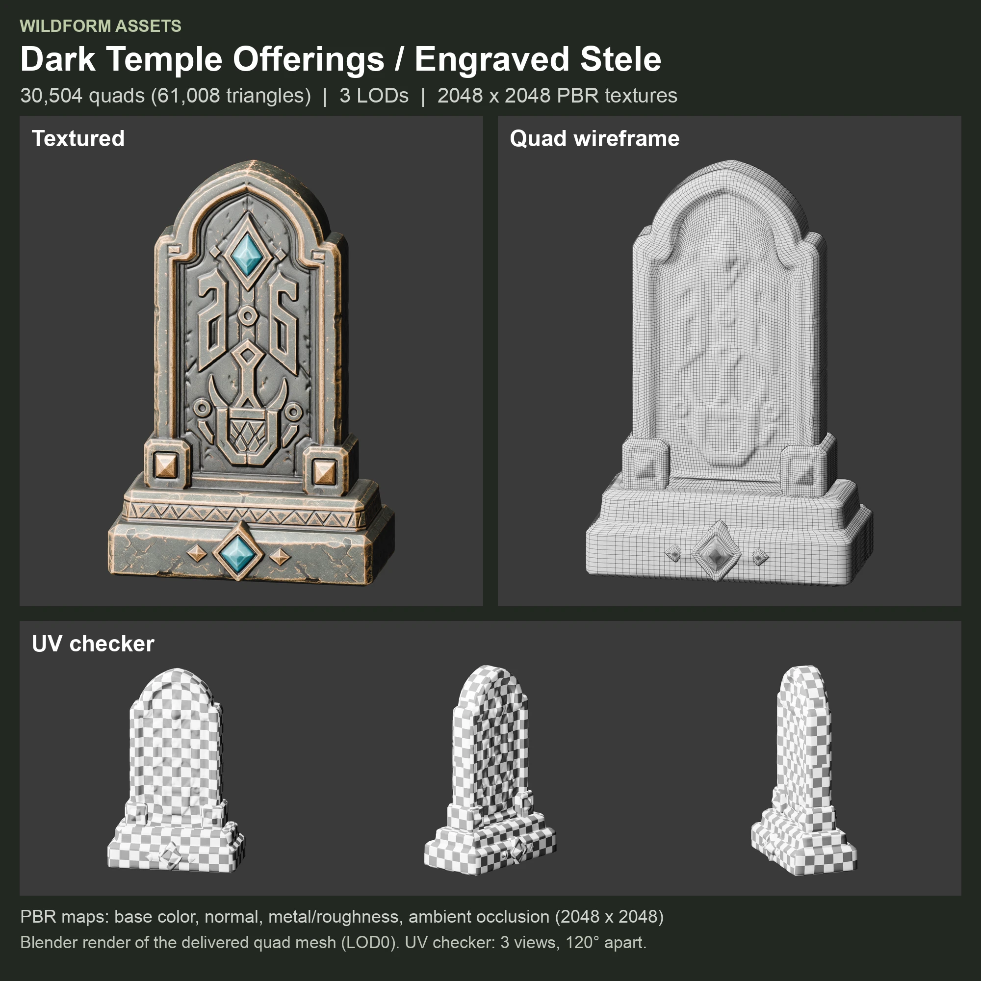 Engraved Stele: Model, wireframe and UVs