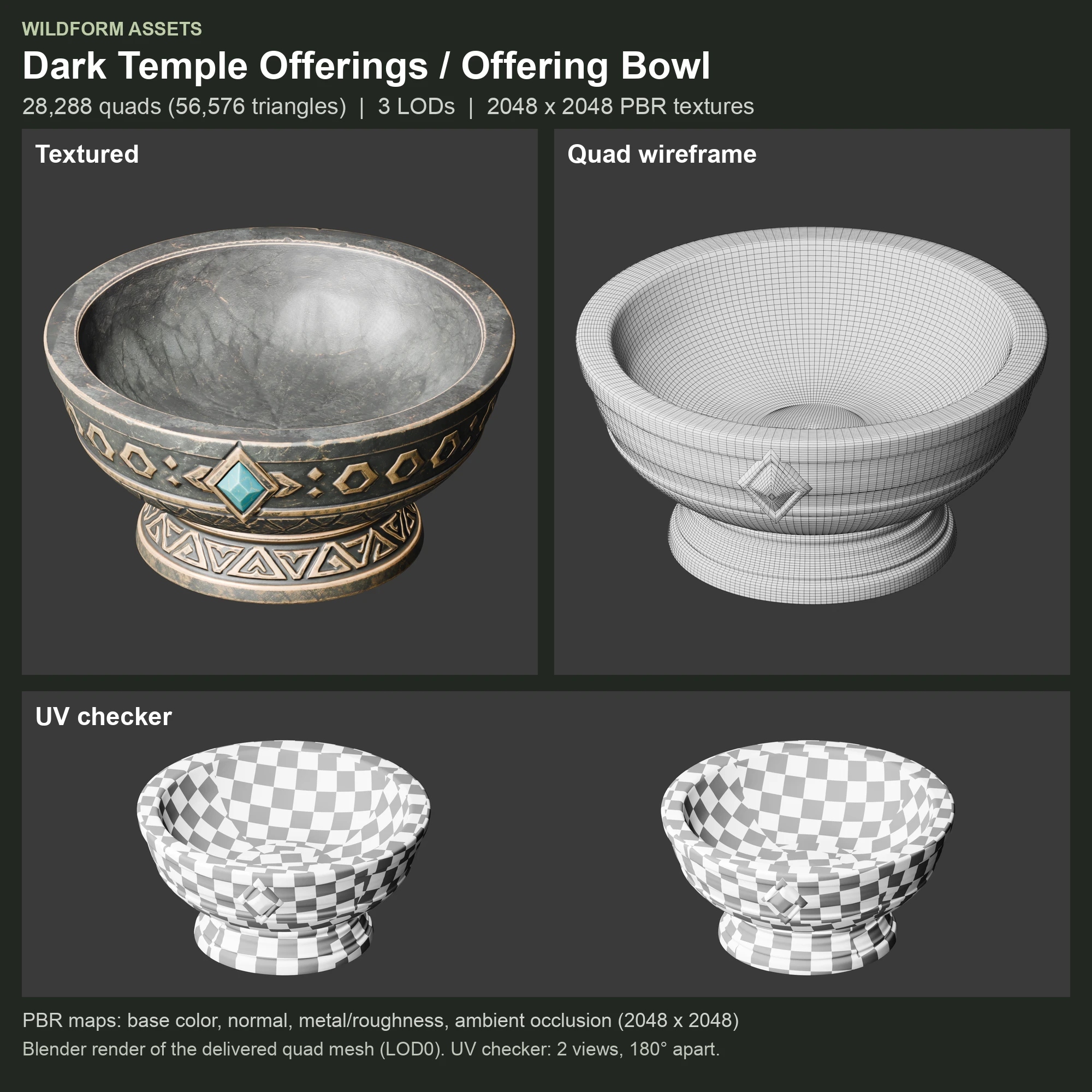 Offering Bowl: Model, wireframe and UVs