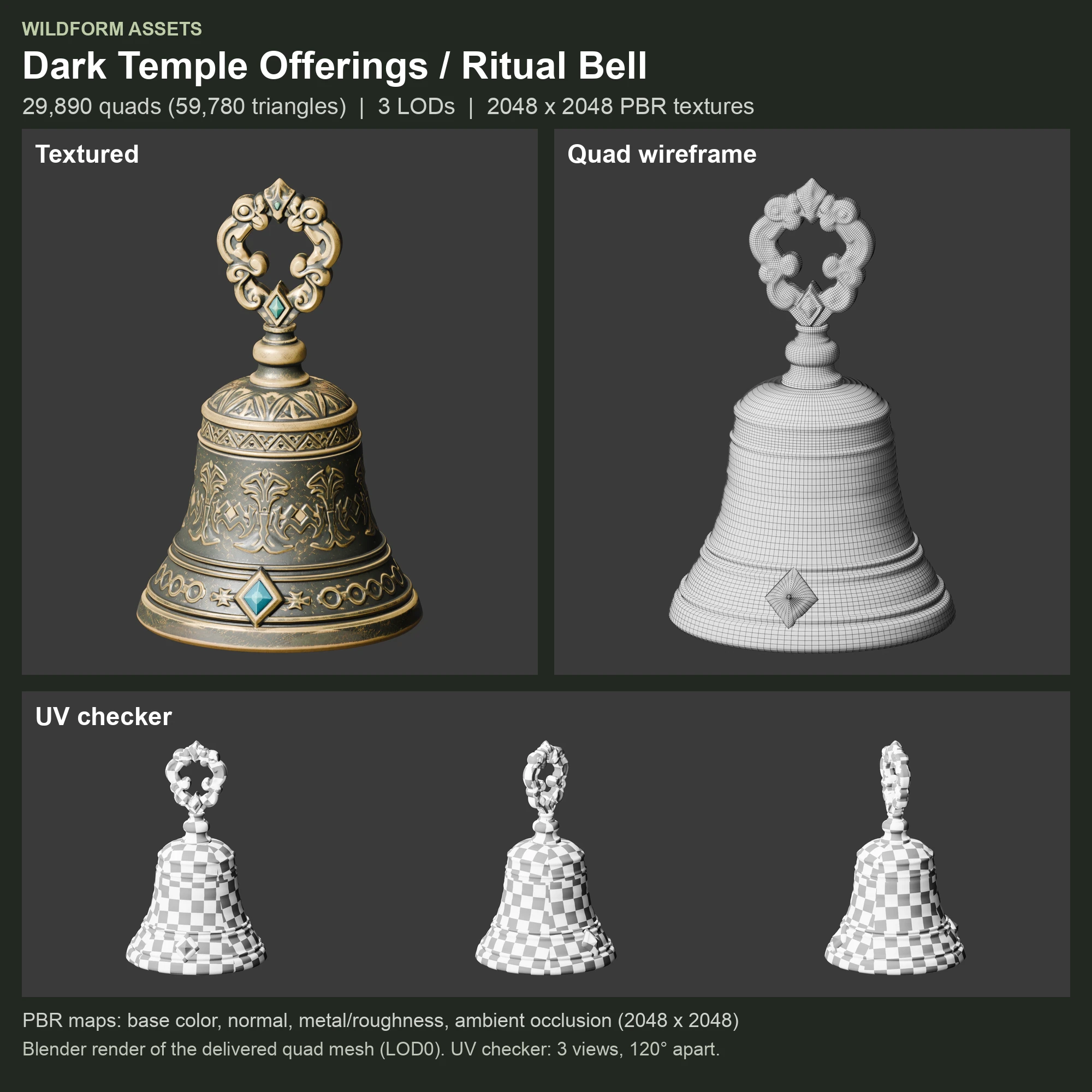 Ritual Bell: Model, wireframe and UVs