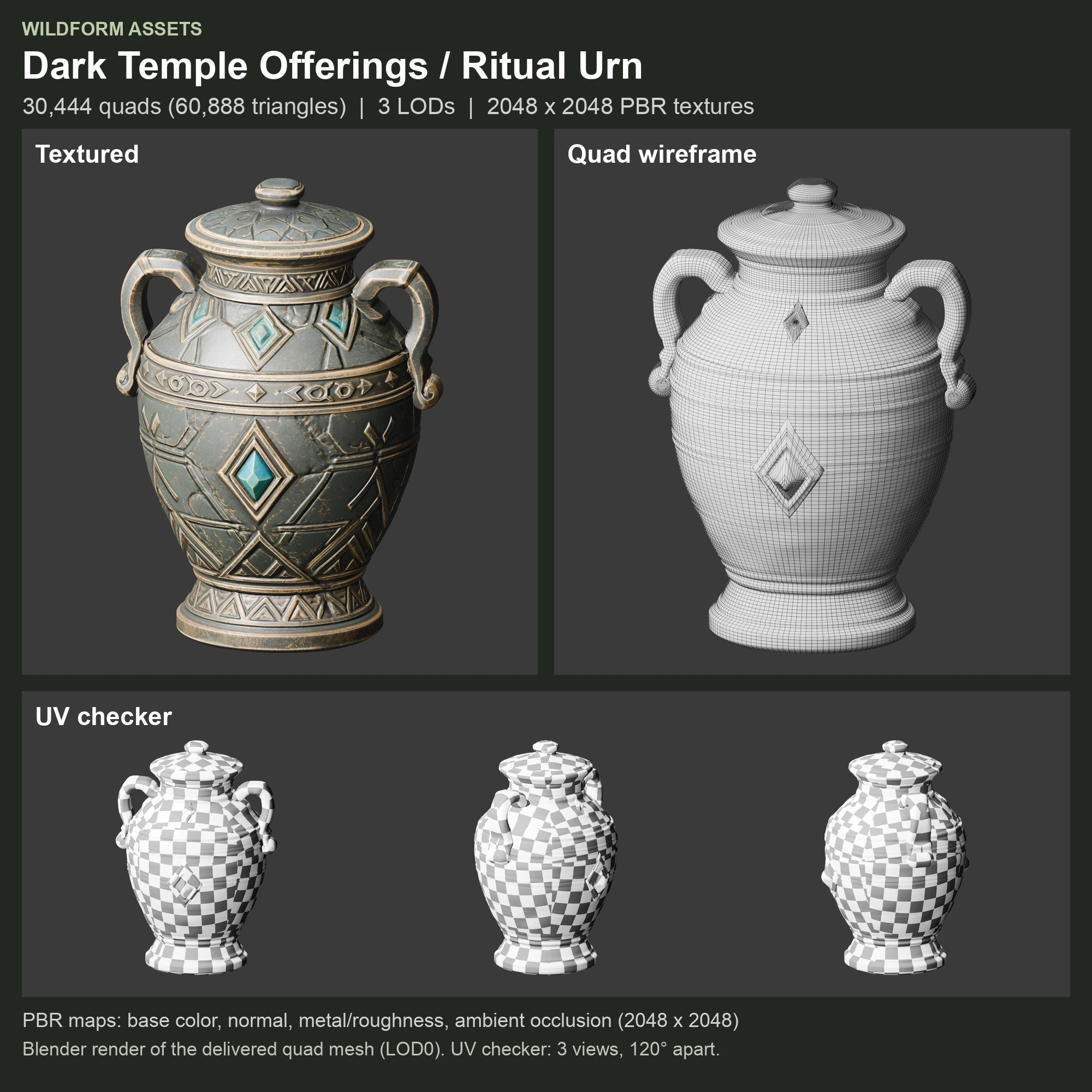 Ritual Urn: Model, wireframe and UVs