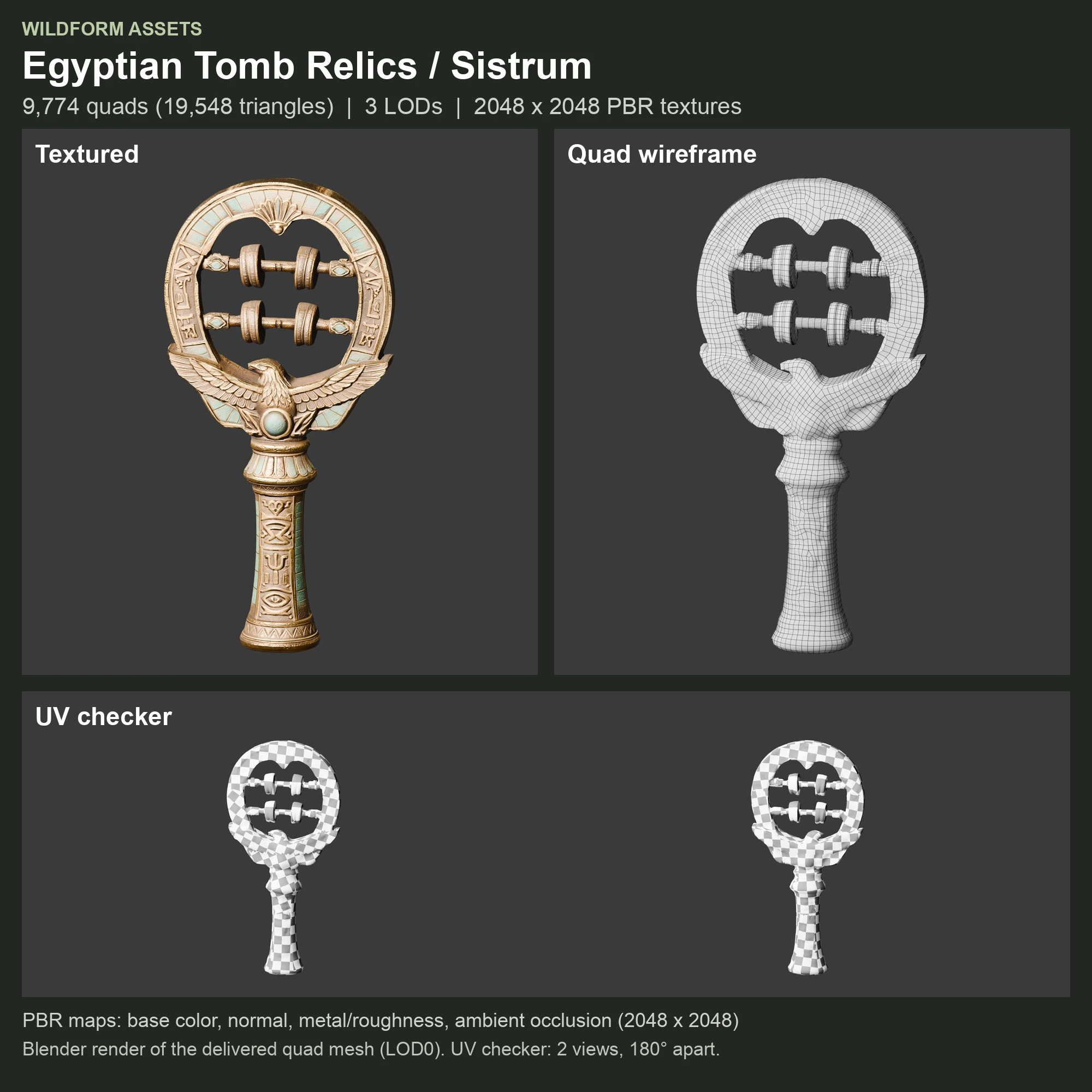Sistrum: Model, wireframe and UVs