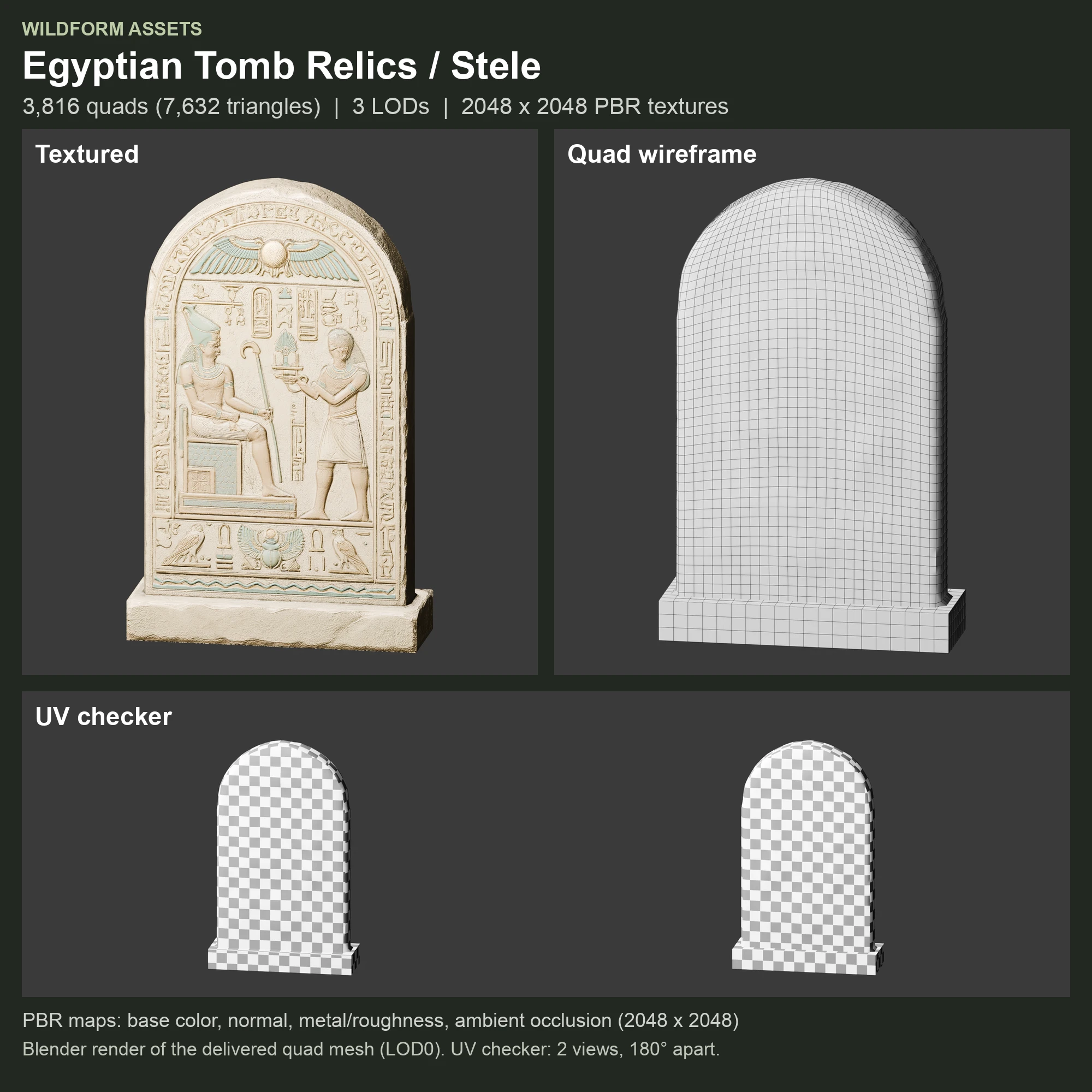 Stele: Model, wireframe and UVs