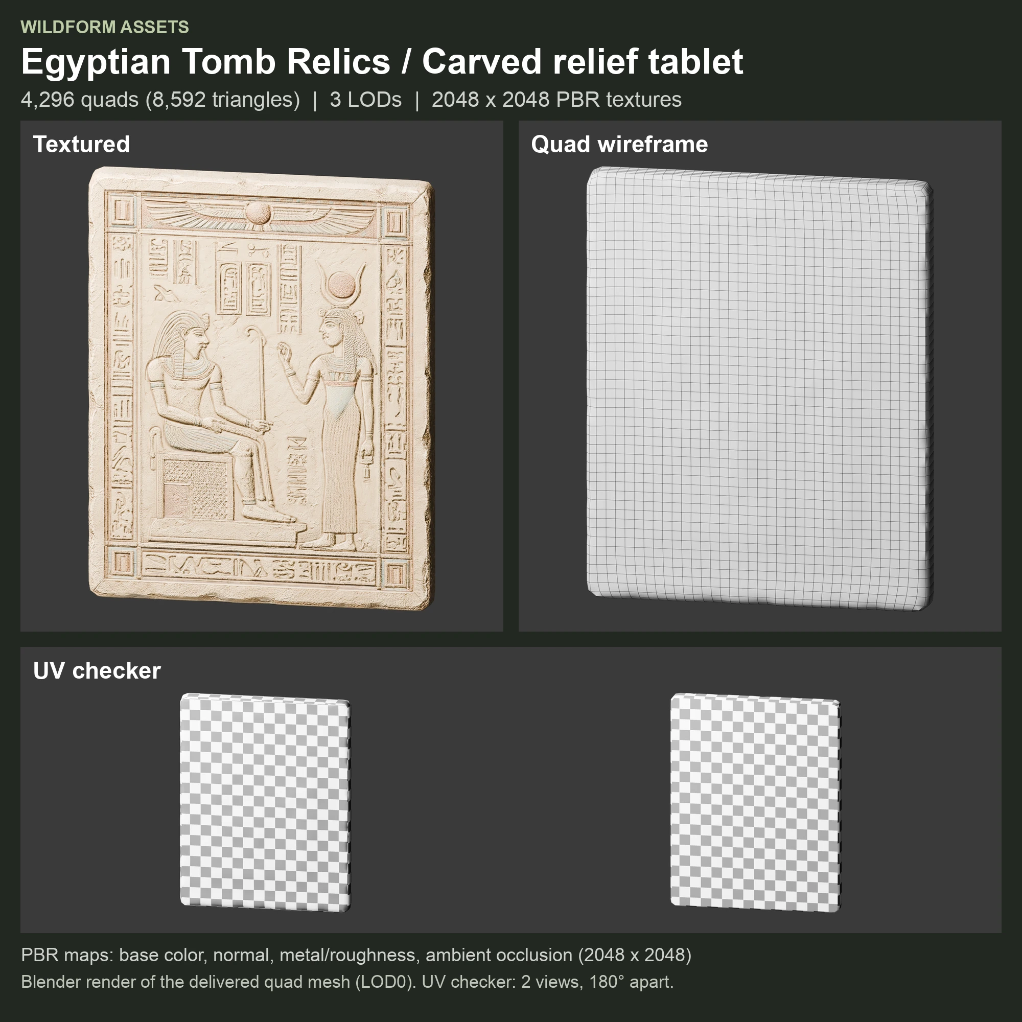 Carved relief tablet: Model, wireframe and UVs