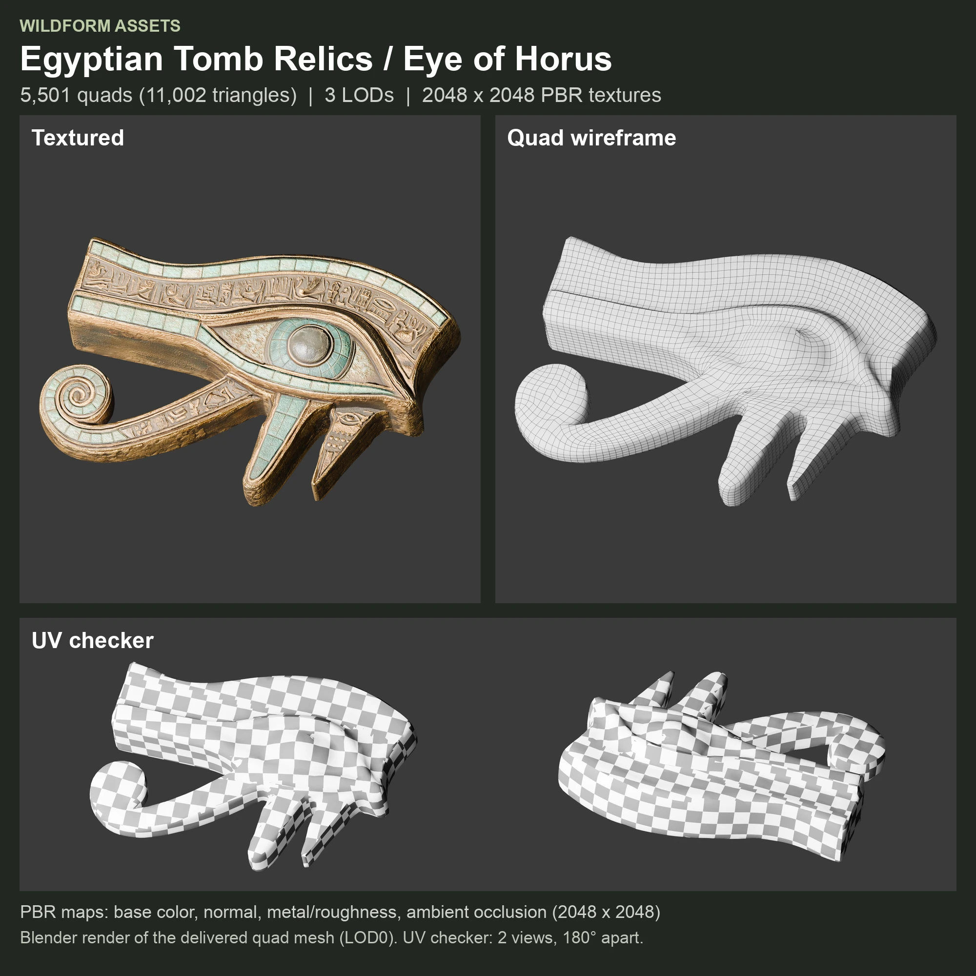 Eye of Horus: Model, wireframe and UVs