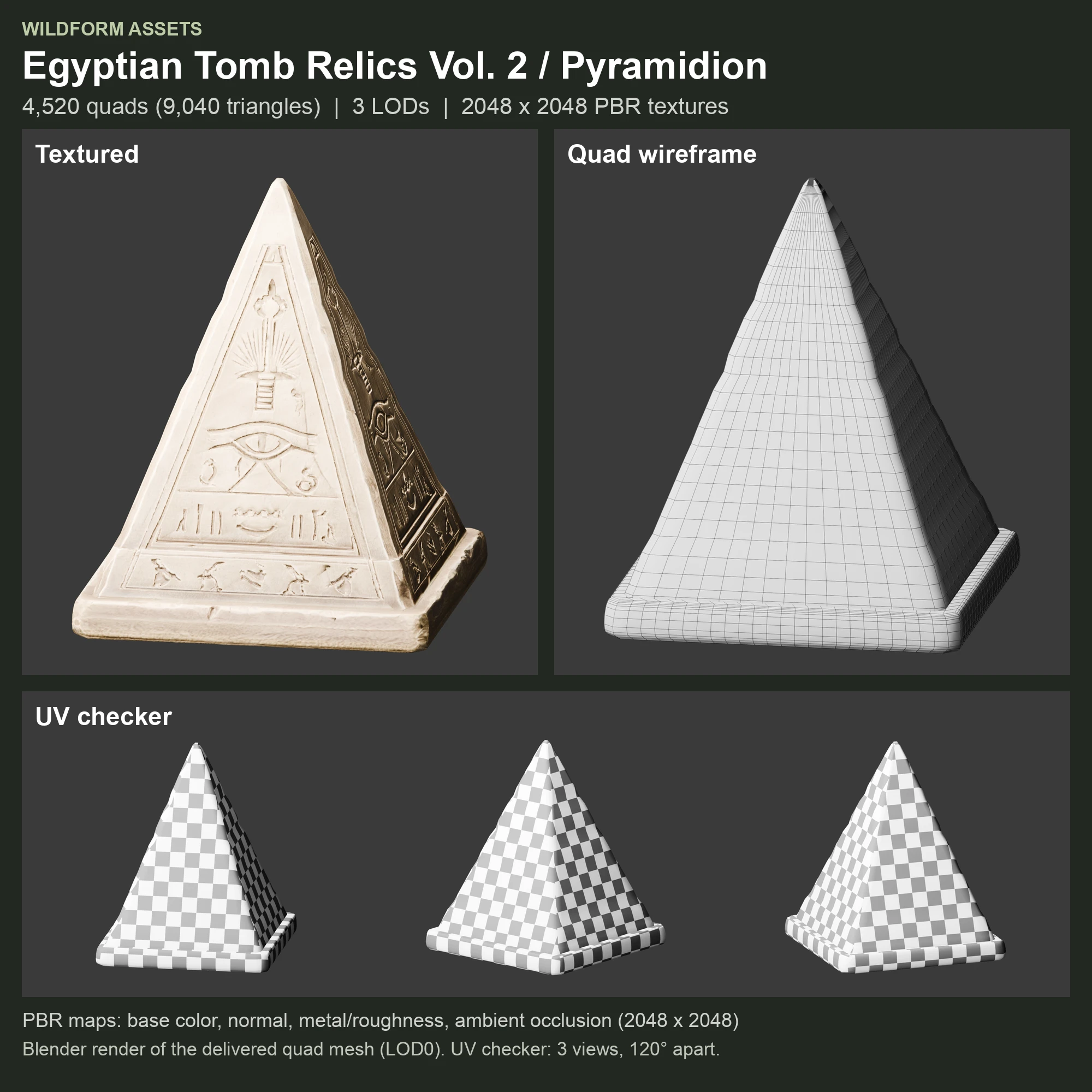 Pyramidion: Model, wireframe and UVs