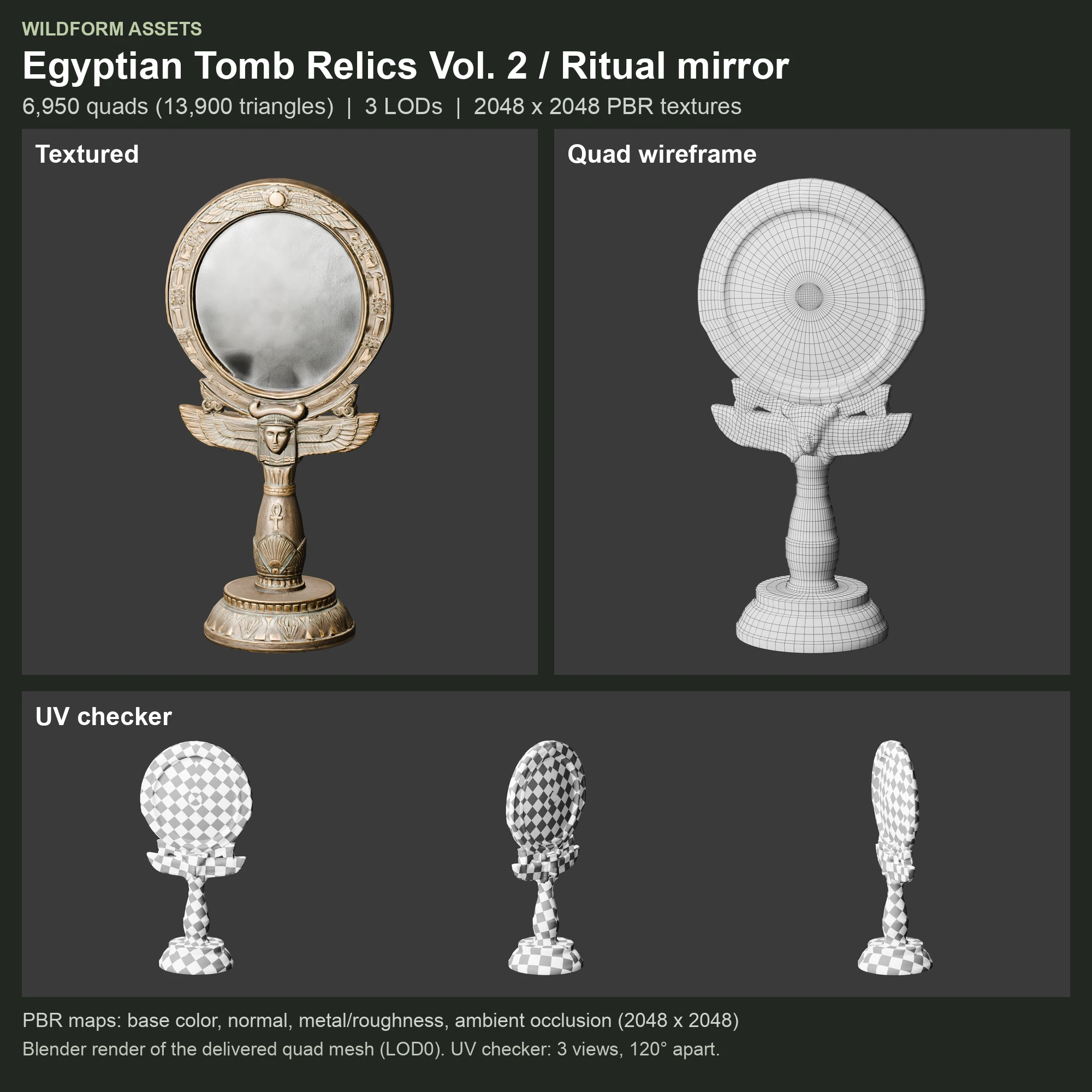 Ritual mirror: Model, wireframe and UVs
