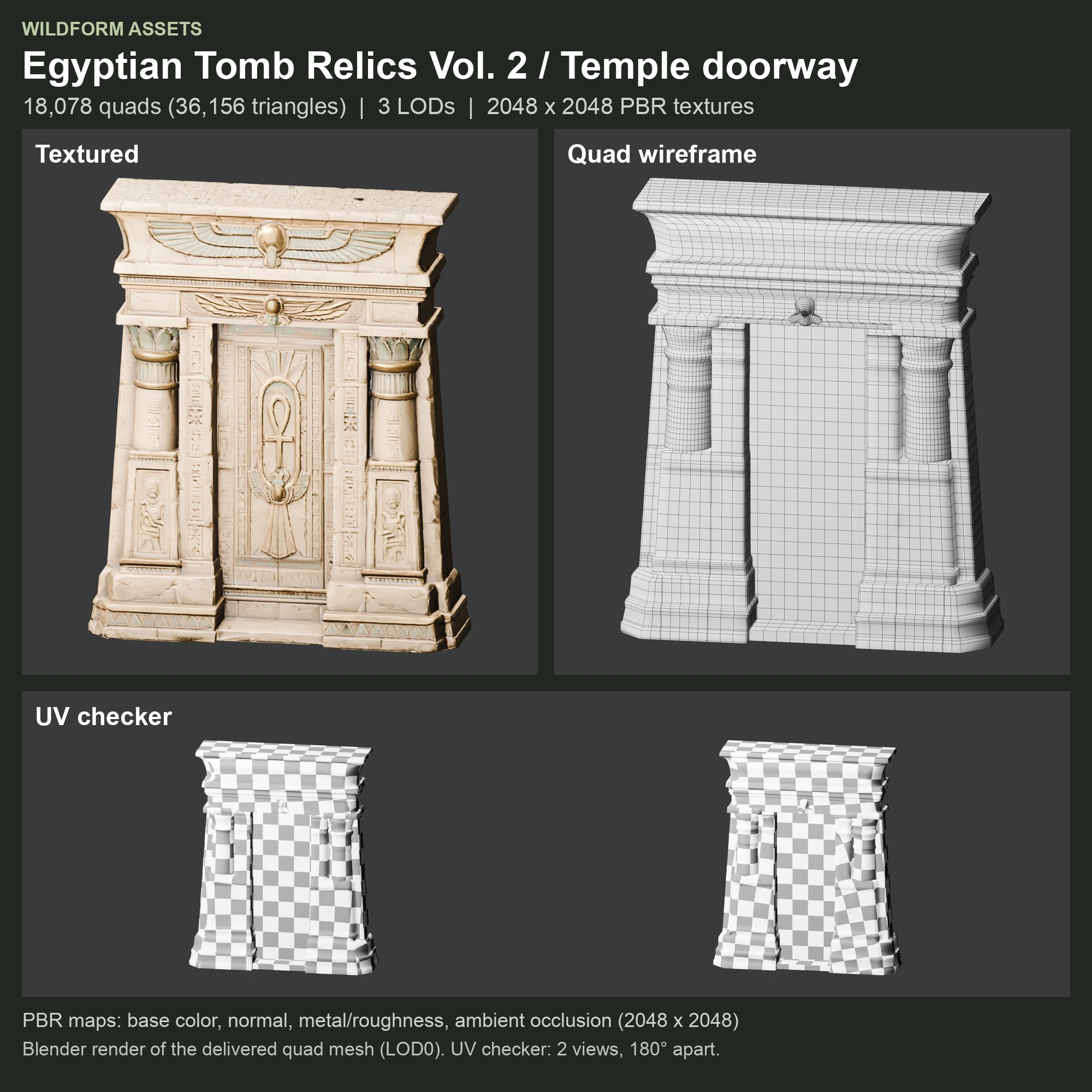 Temple doorway: Model, wireframe and UVs