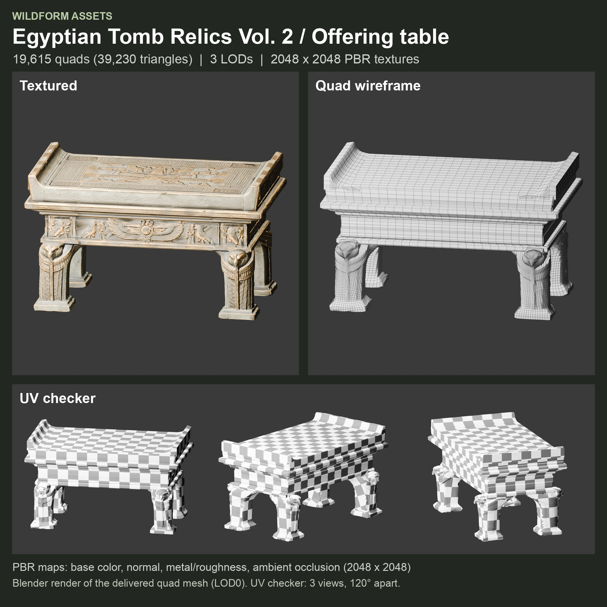 Offering table: Model, wireframe and UVs