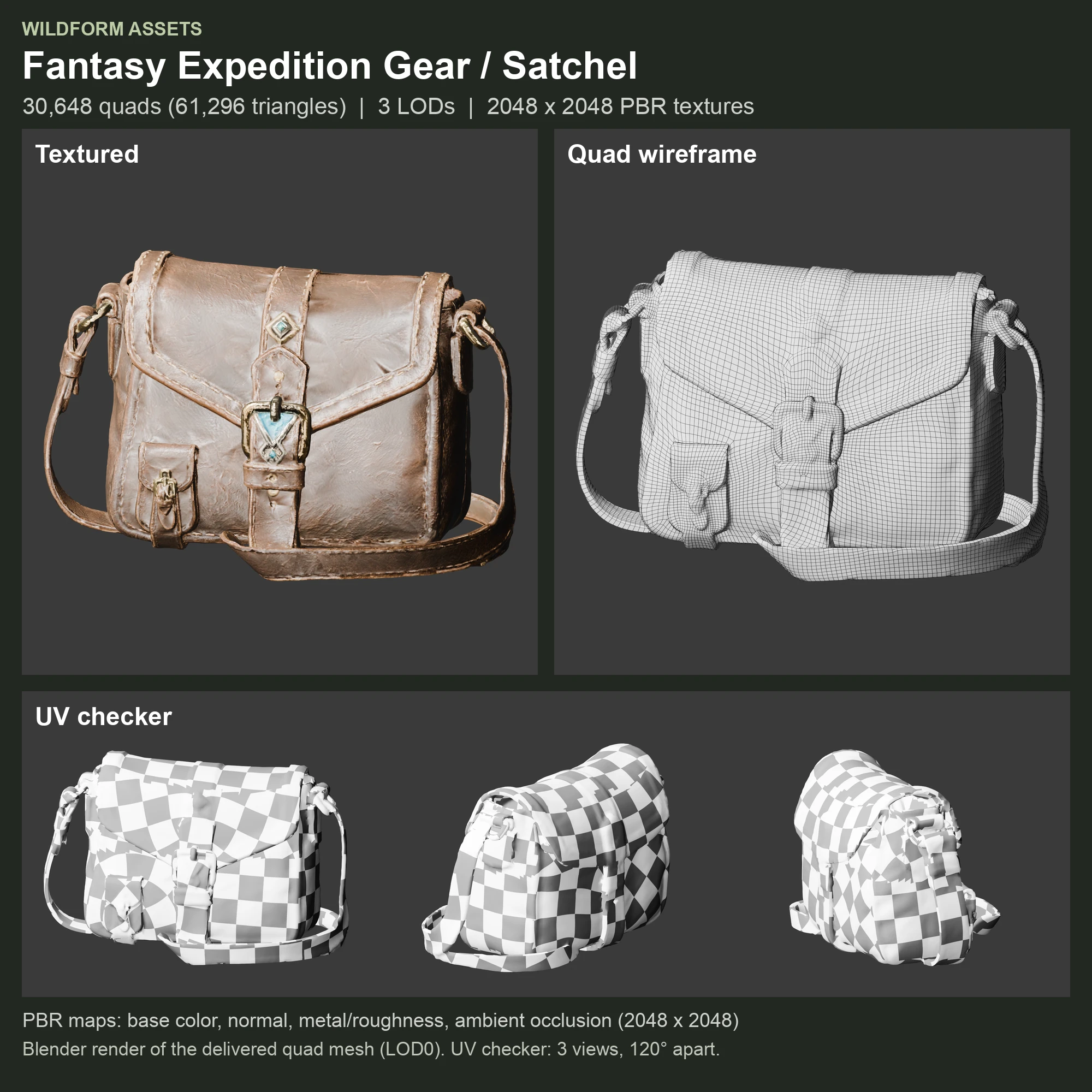 Satchel: Model, wireframe and UVs