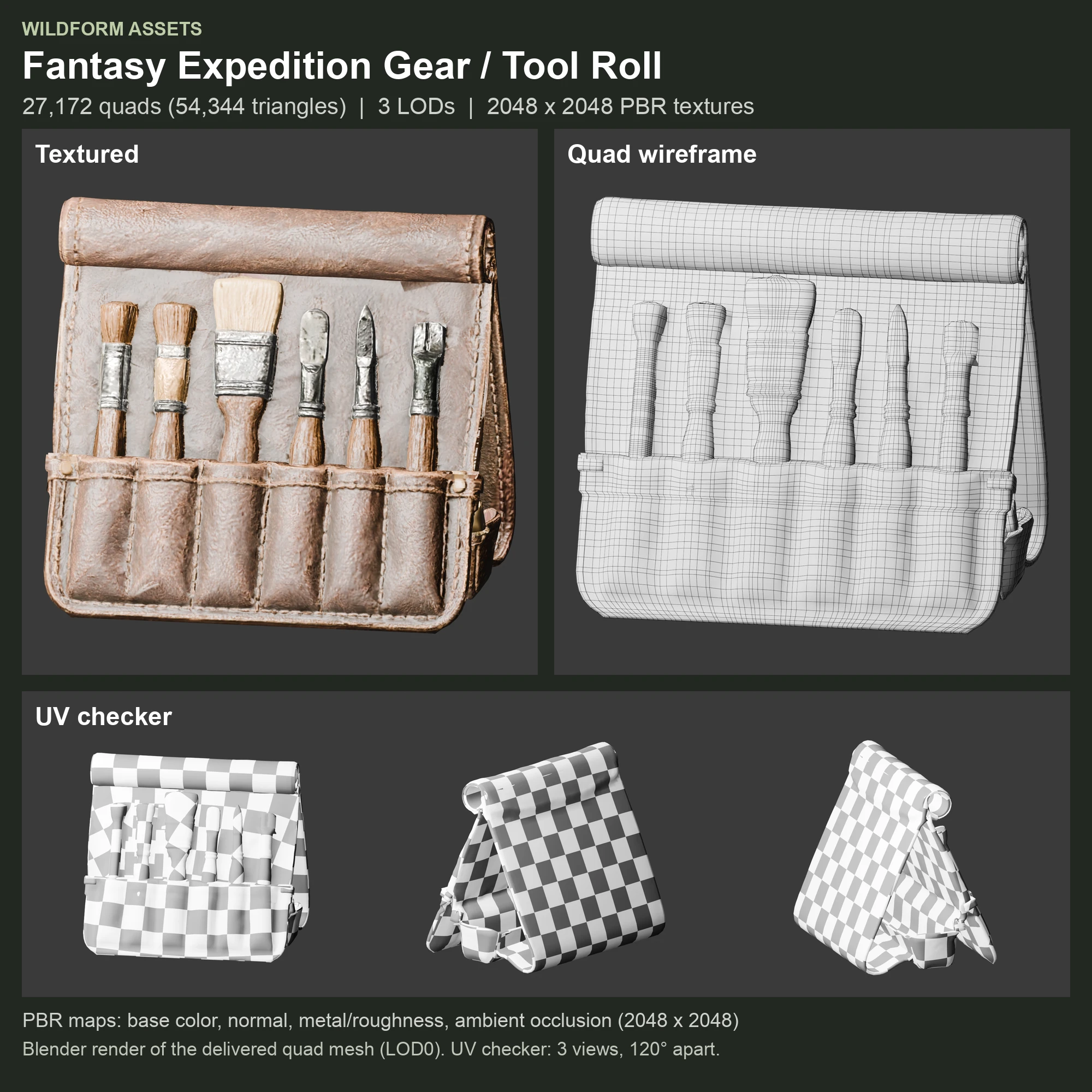 Tool Roll: Model, wireframe and UVs