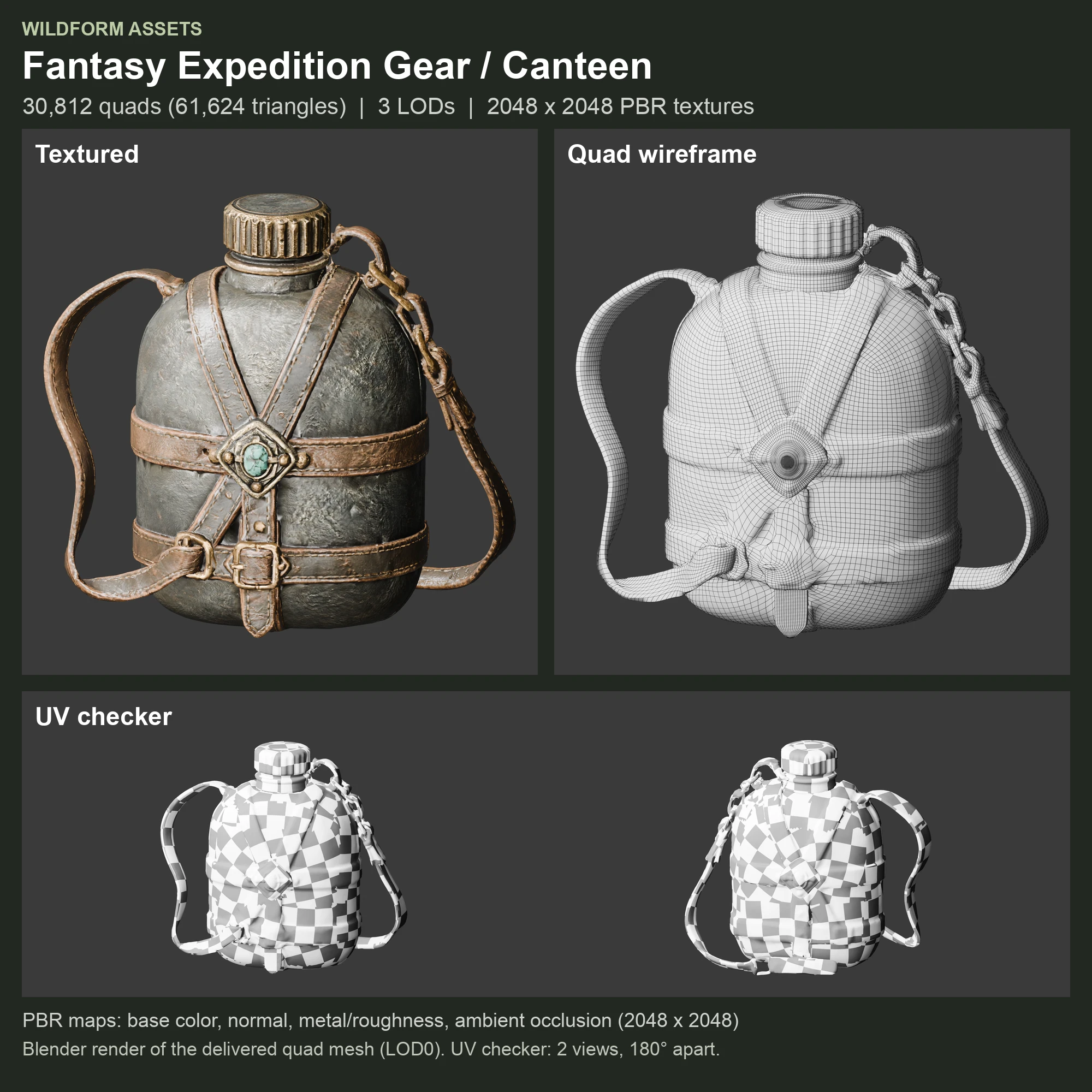 Canteen: Model, wireframe and UVs