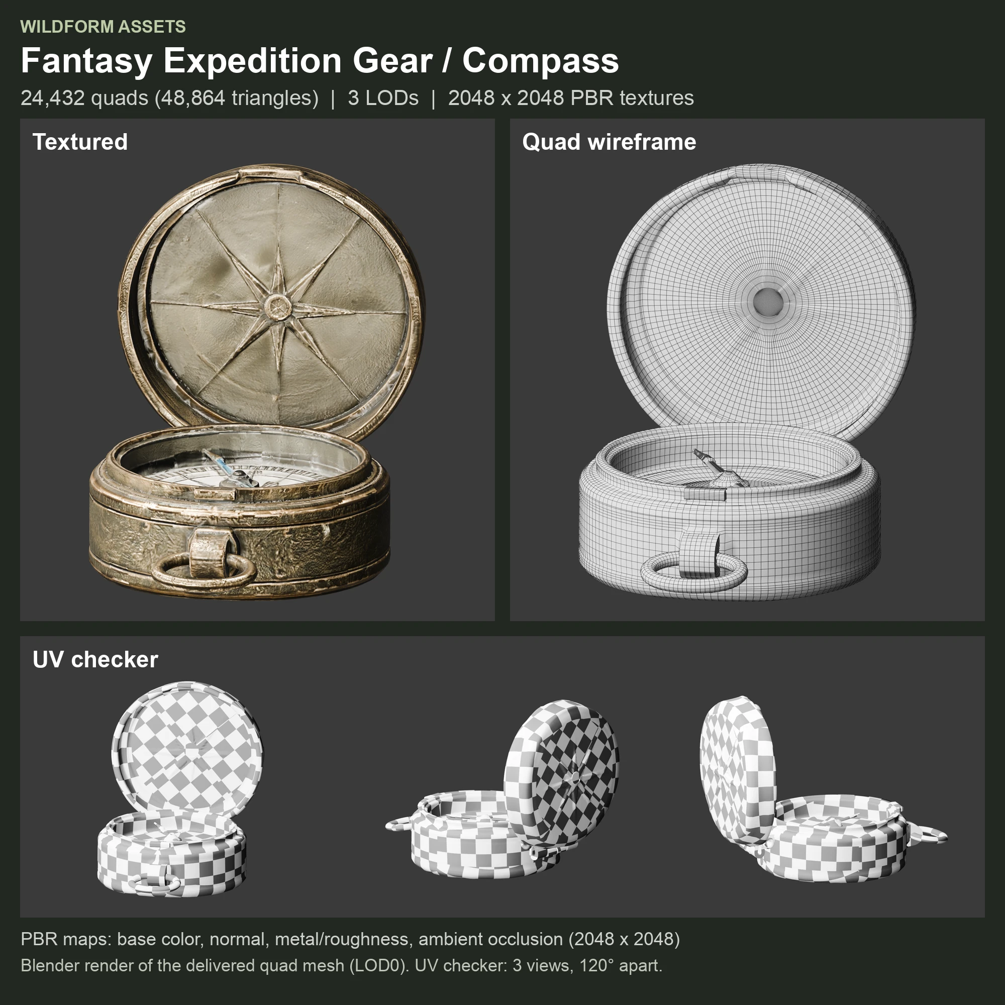 Compass: Model, wireframe and UVs