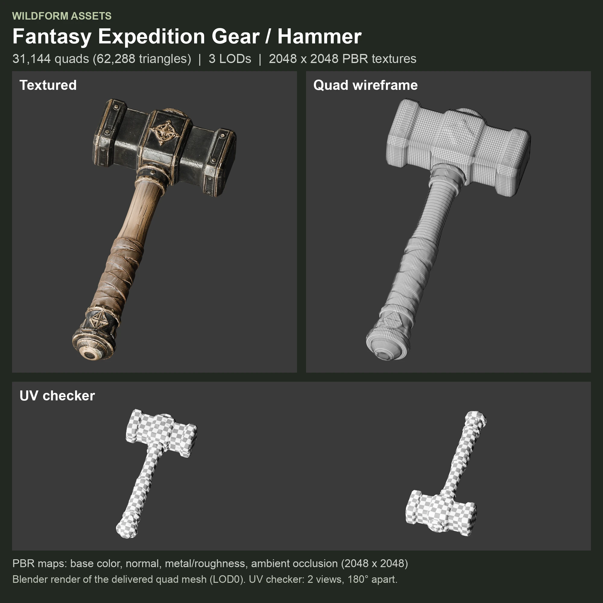 Hammer: Model, wireframe and UVs