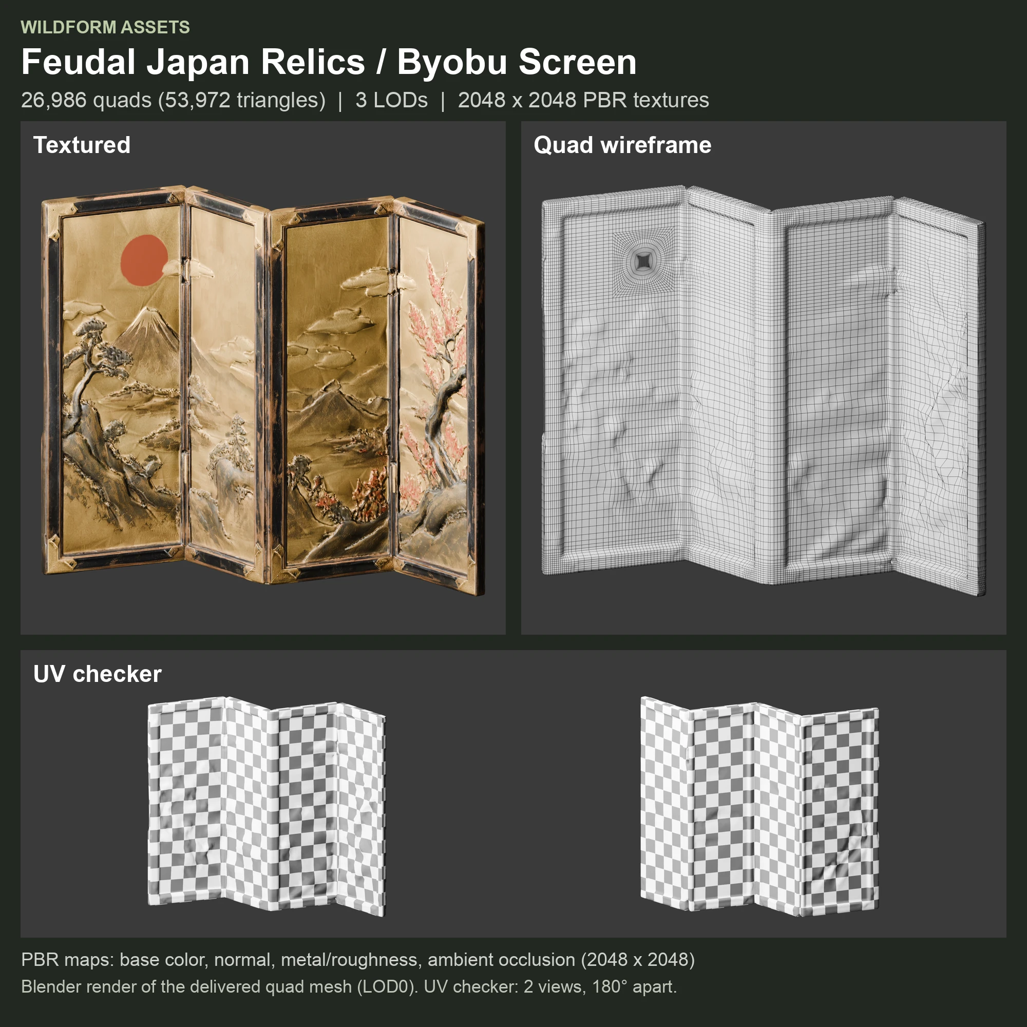 Byobu Screen: Model, wireframe and UVs