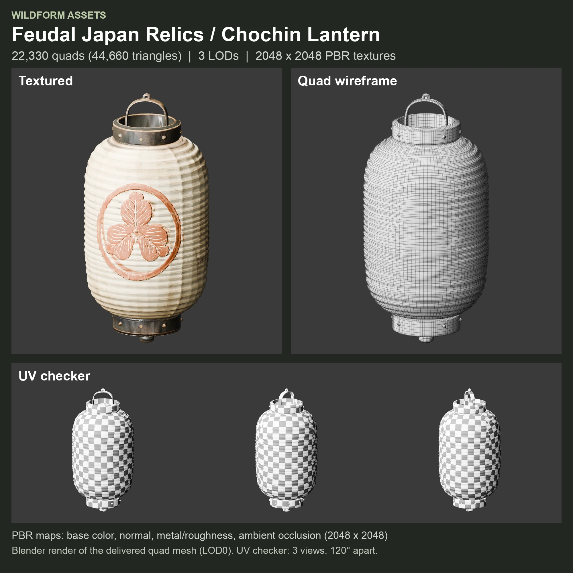 Chochin Lantern: Model, wireframe and UVs
