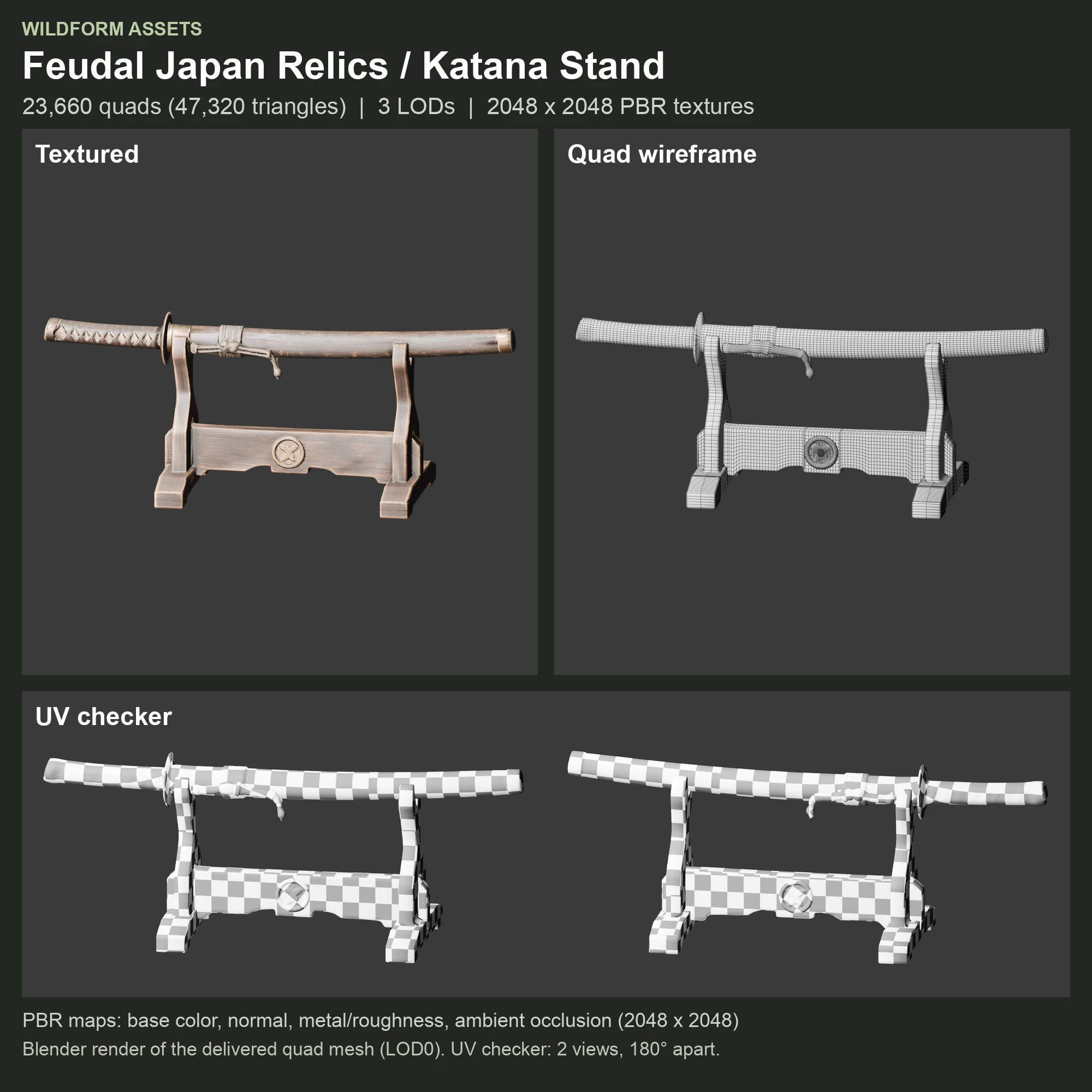 Katana Stand: Model, wireframe and UVs