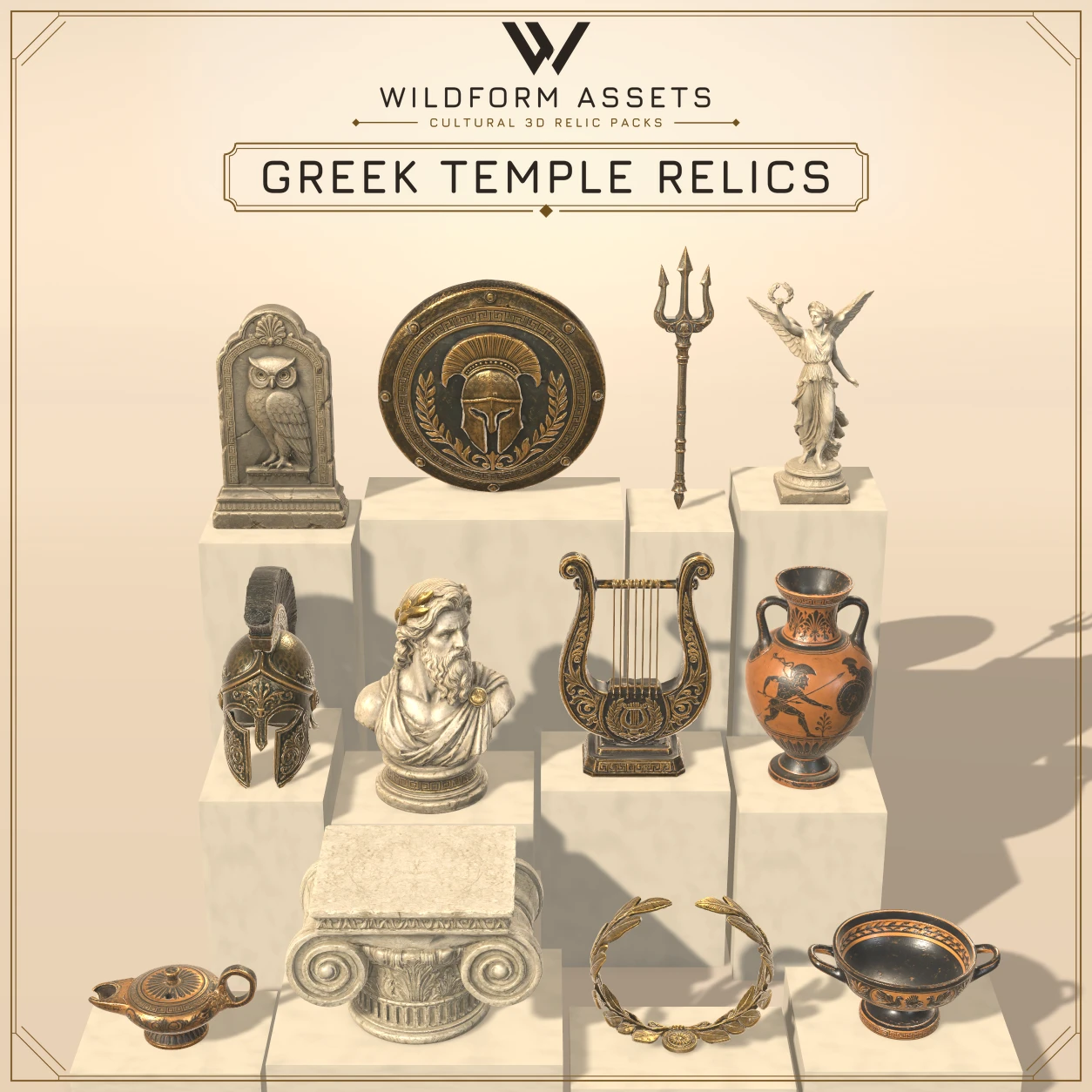 Wildform Assets Greek Temple Relics preview with twelve ancient Greek props