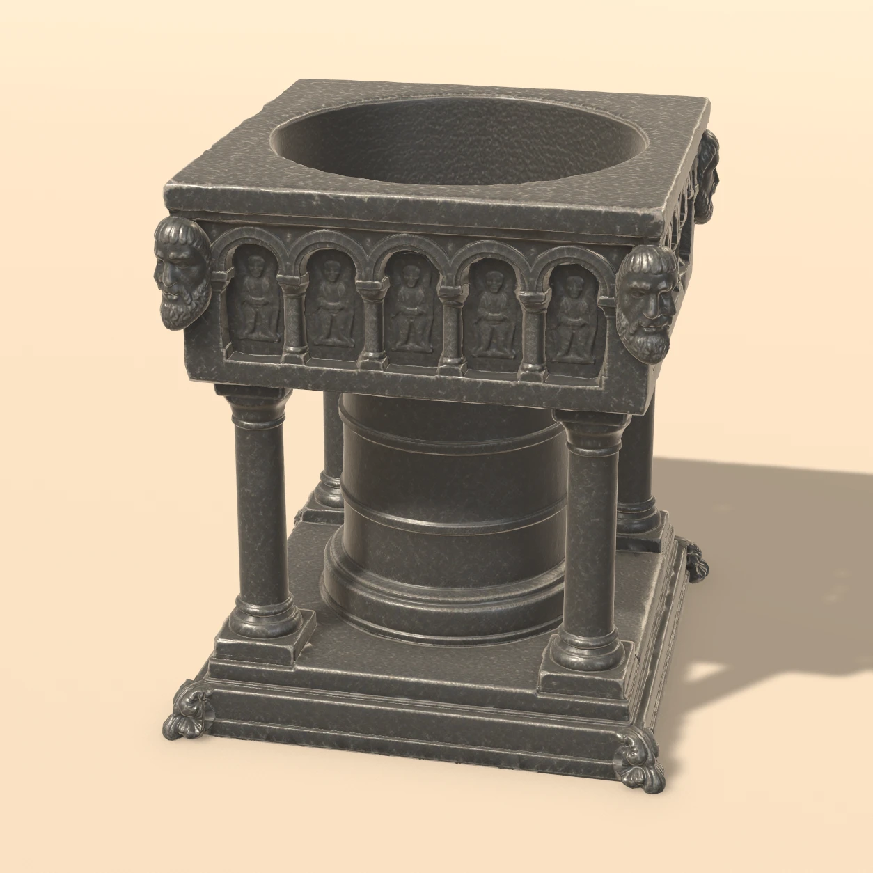 Romanesque Baptismal Font 3D model, Medieval Monastery Relics