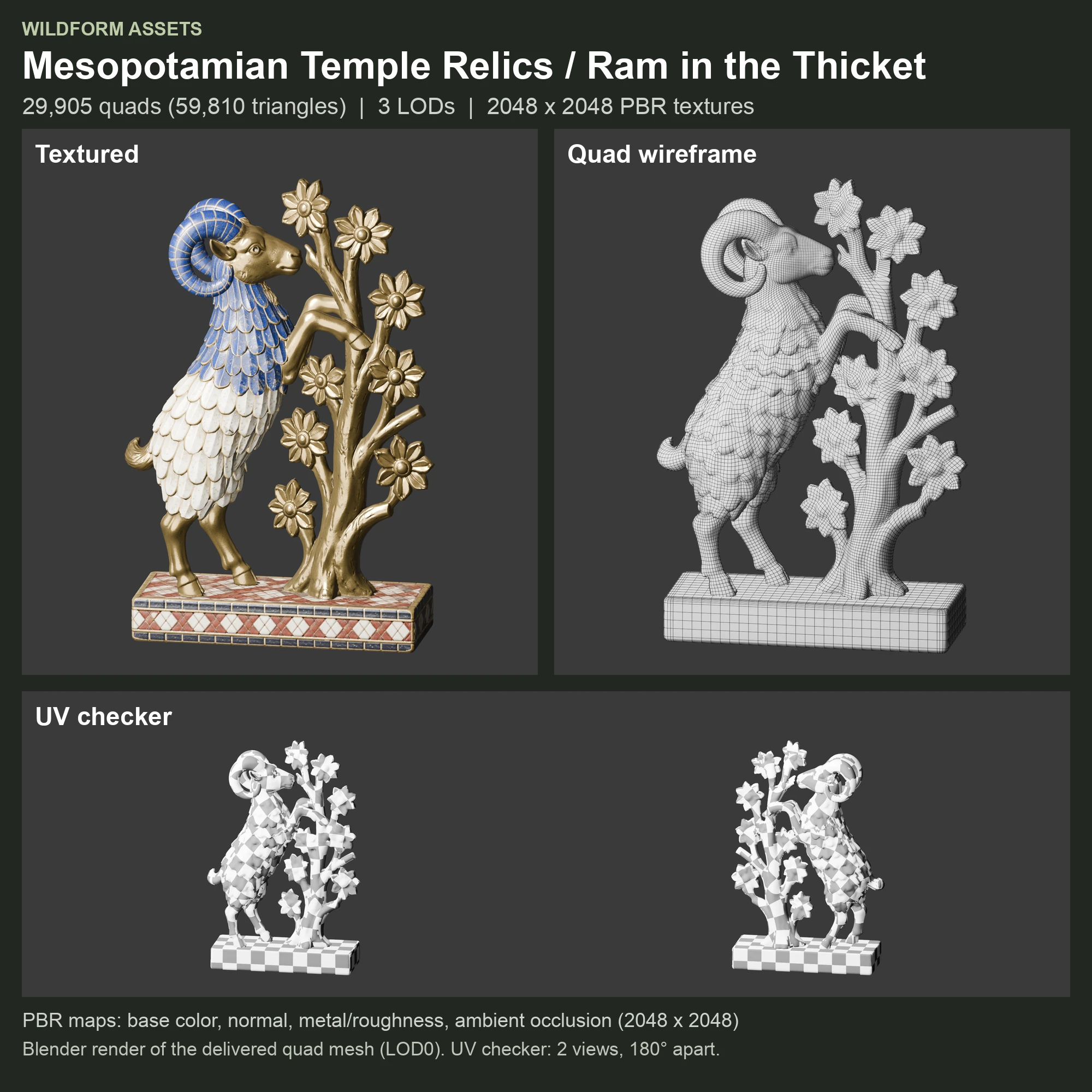 Ram in the Thicket: Model, wireframe and UVs