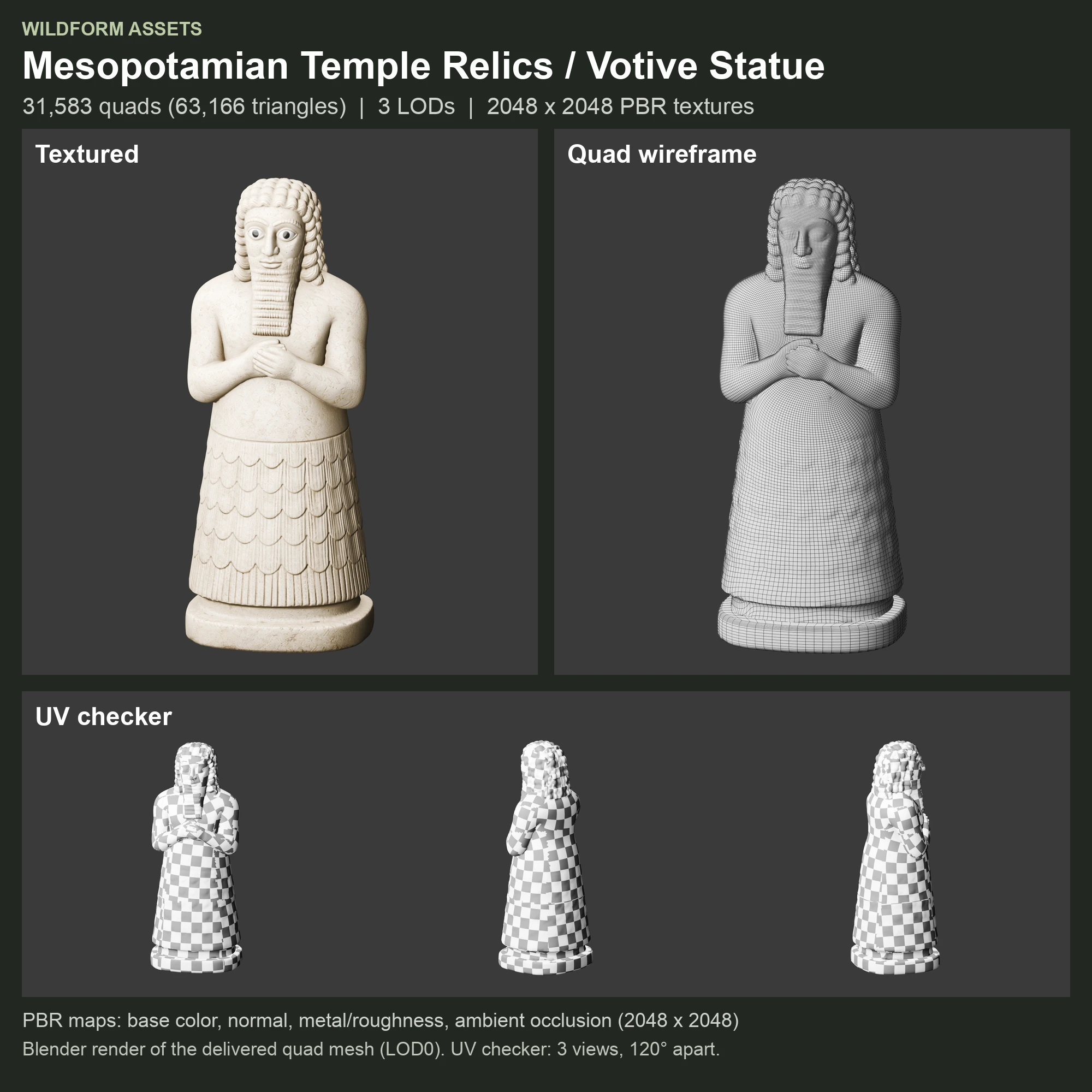 Votive Statue: Model, wireframe and UVs