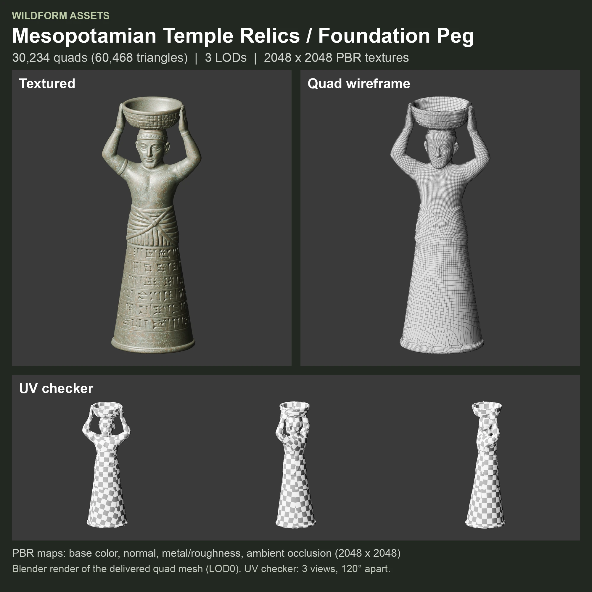 Foundation Peg: Model, wireframe and UVs