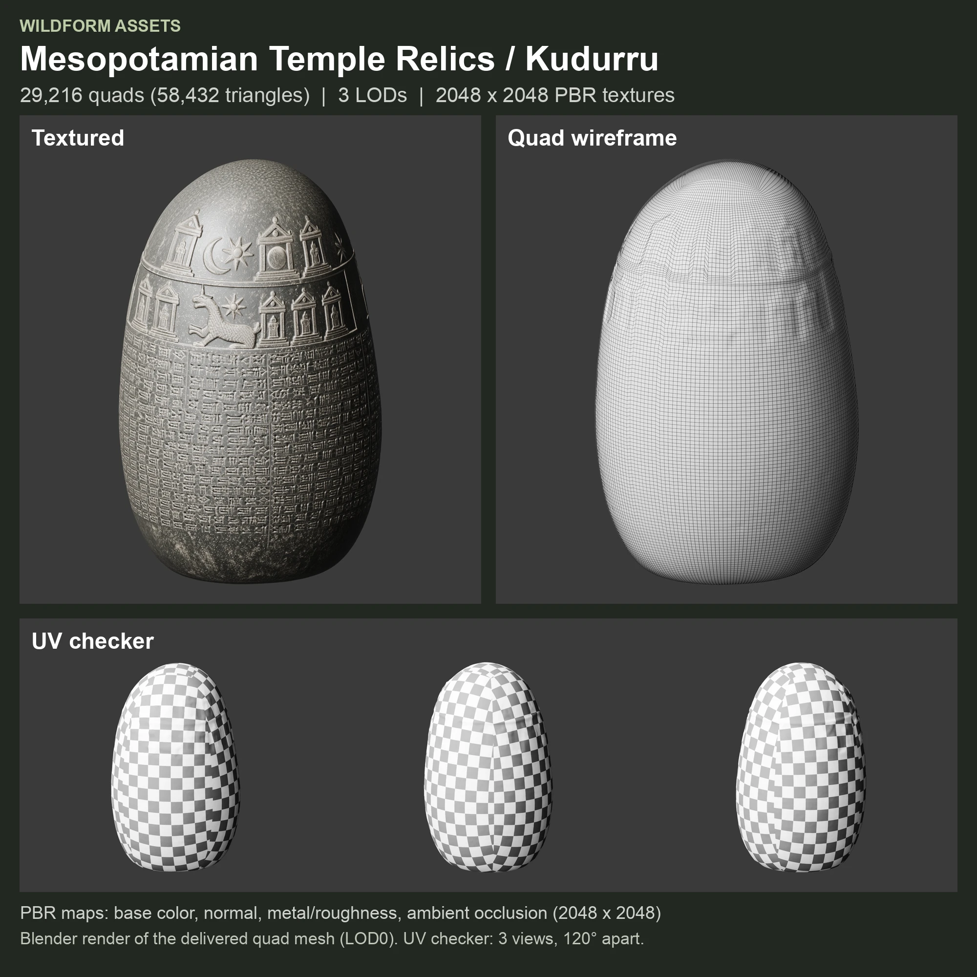 Kudurru: Model, wireframe and UVs