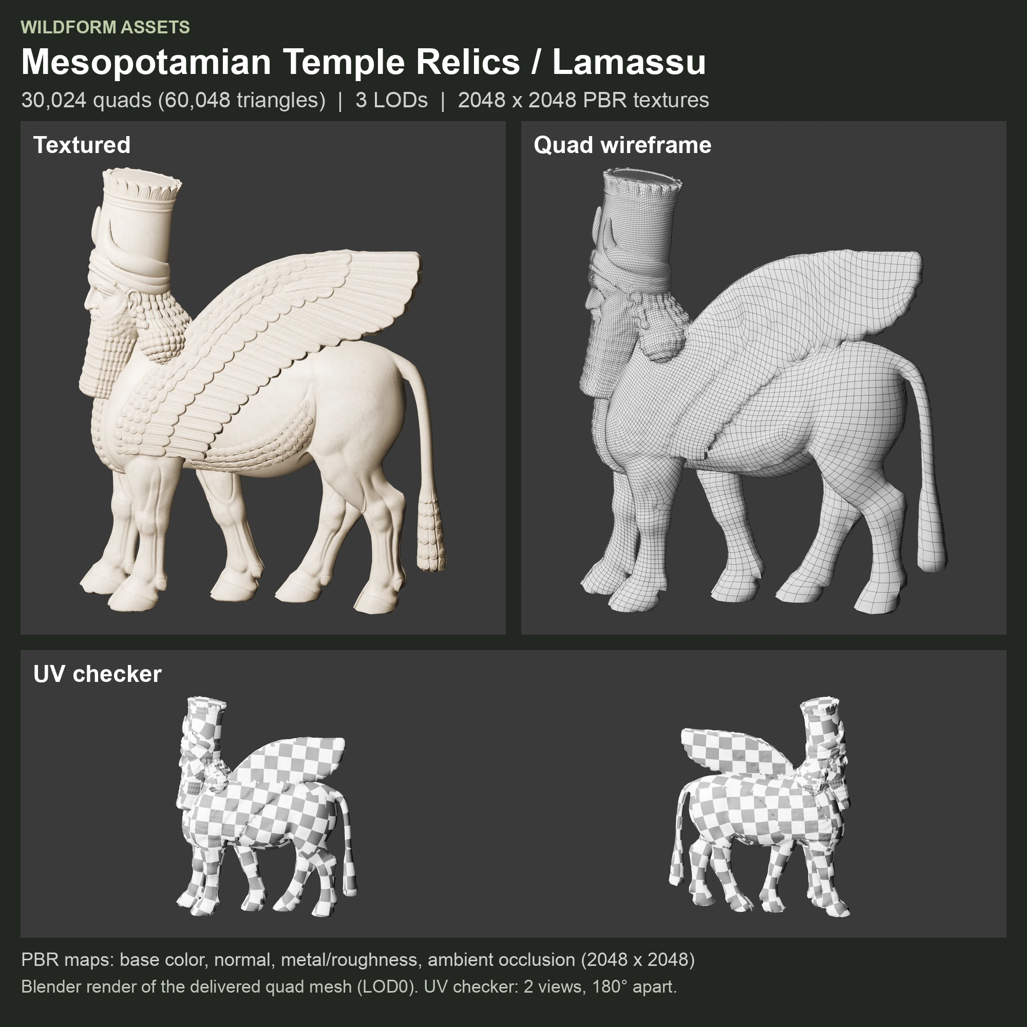 Lamassu: Model, wireframe and UVs