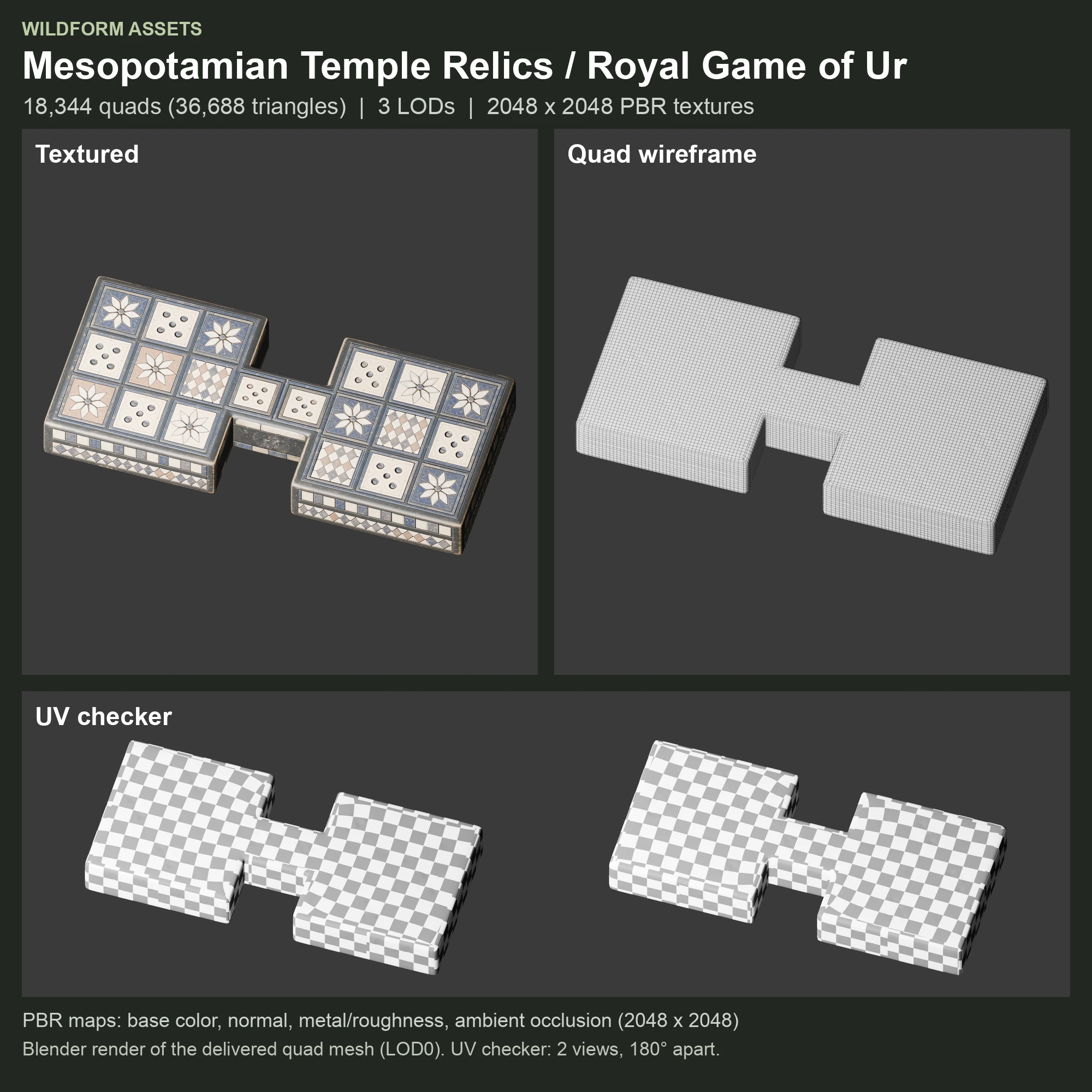 Royal Game of Ur: Model, wireframe and UVs