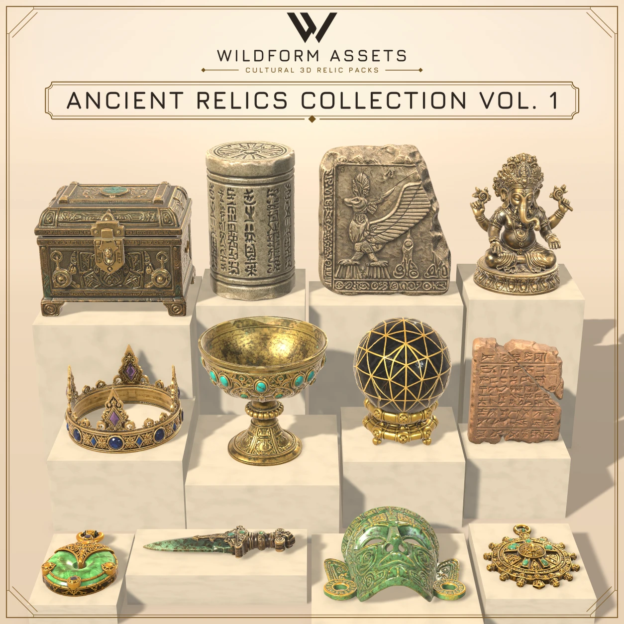 Wildform Assets Ancient Relics Collection Vol. 1 preview with twelve ancient relic props