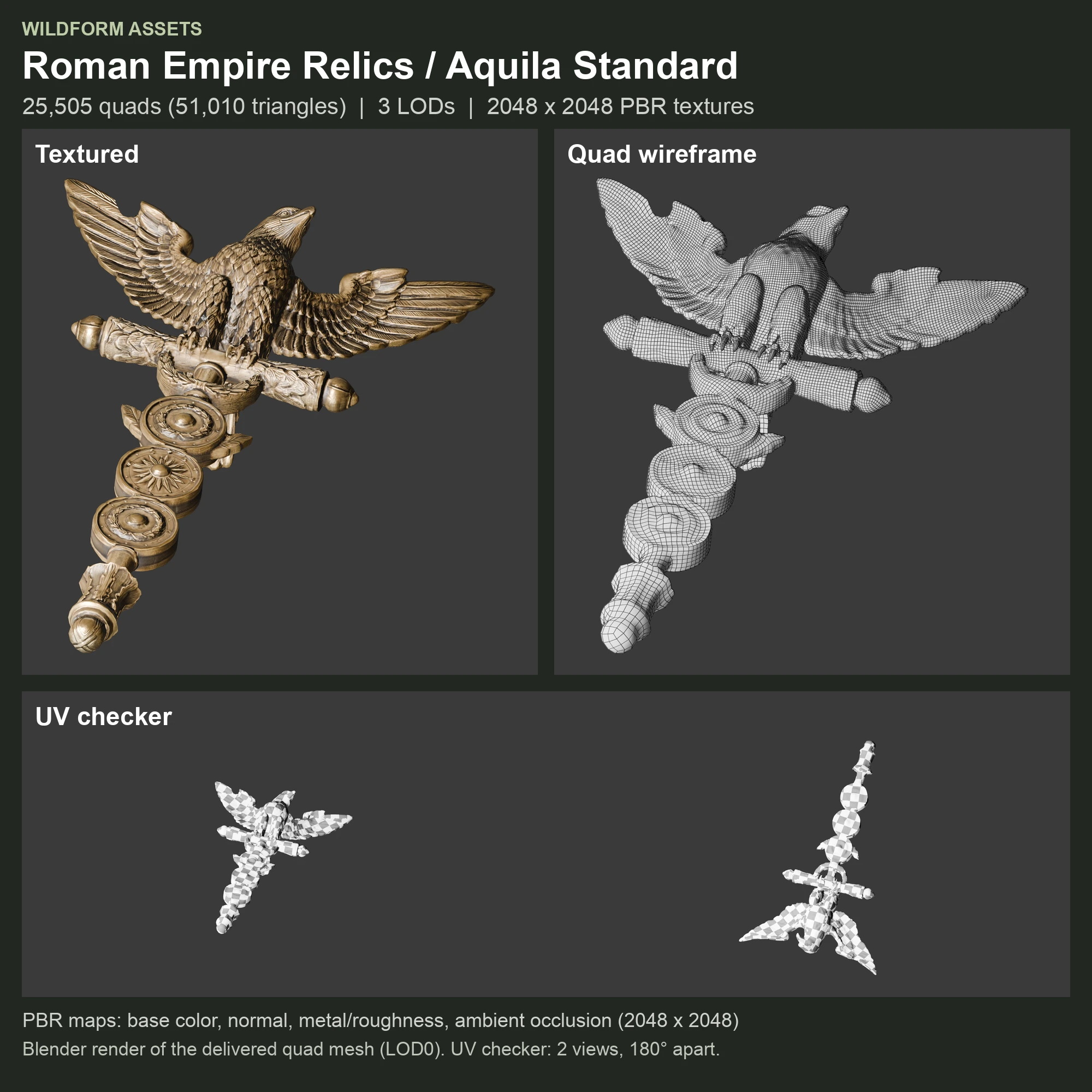 Aquila Standard: Model, wireframe and UVs