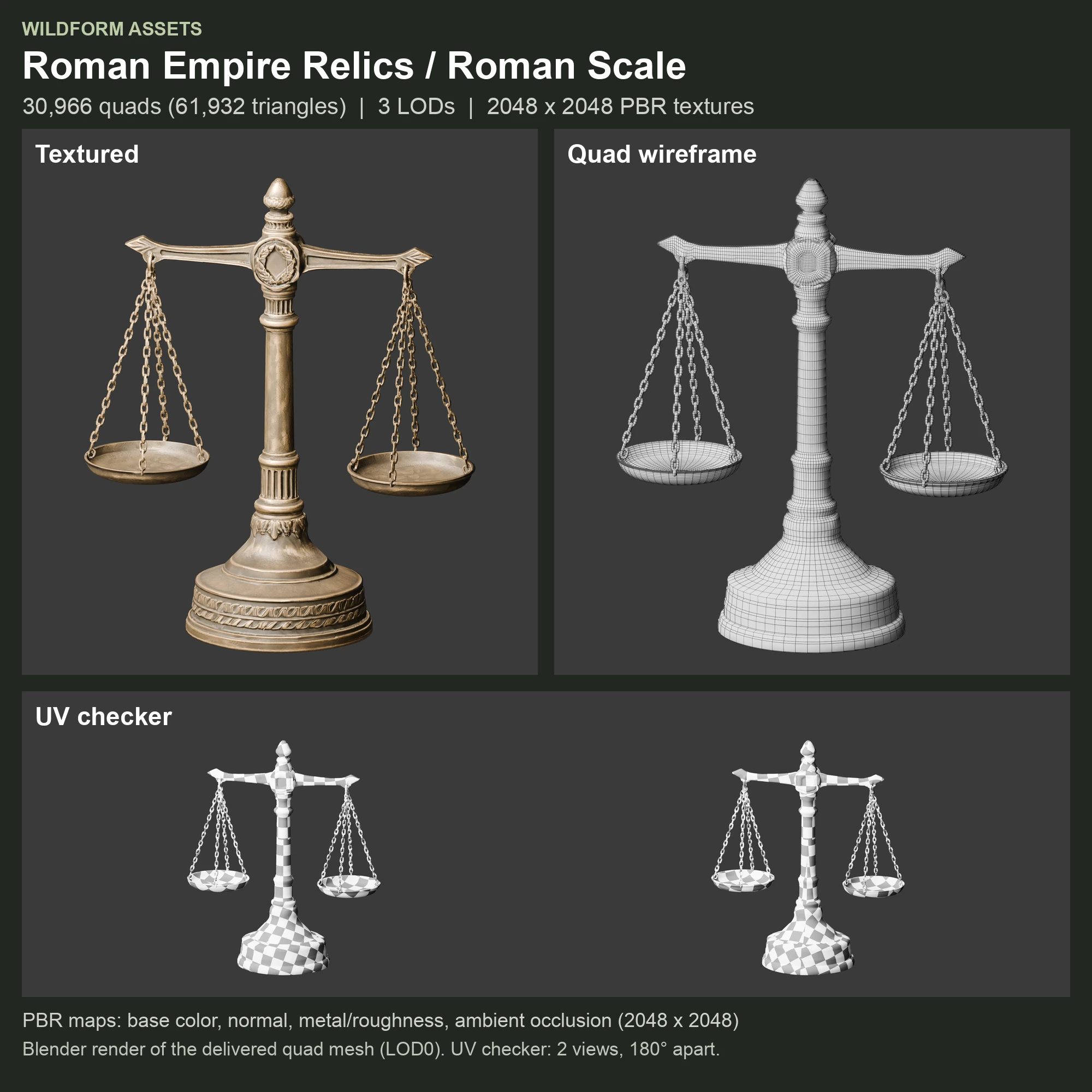 Roman Scale: Model, wireframe and UVs
