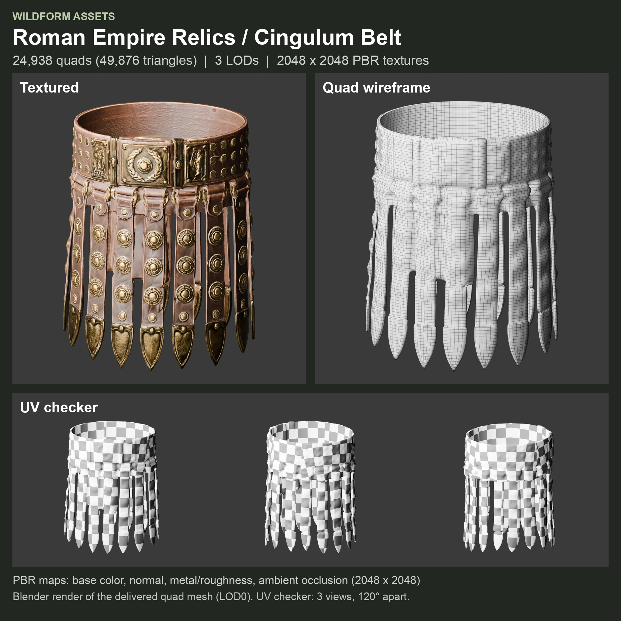 Cingulum Belt: Model, wireframe and UVs