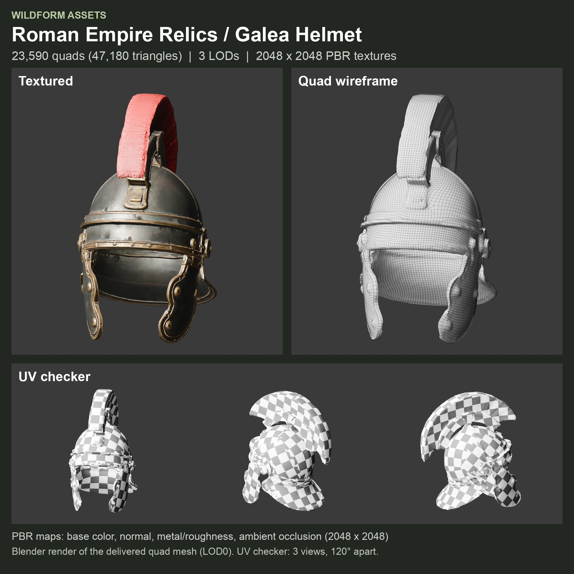Galea Helmet: Model, wireframe and UVs