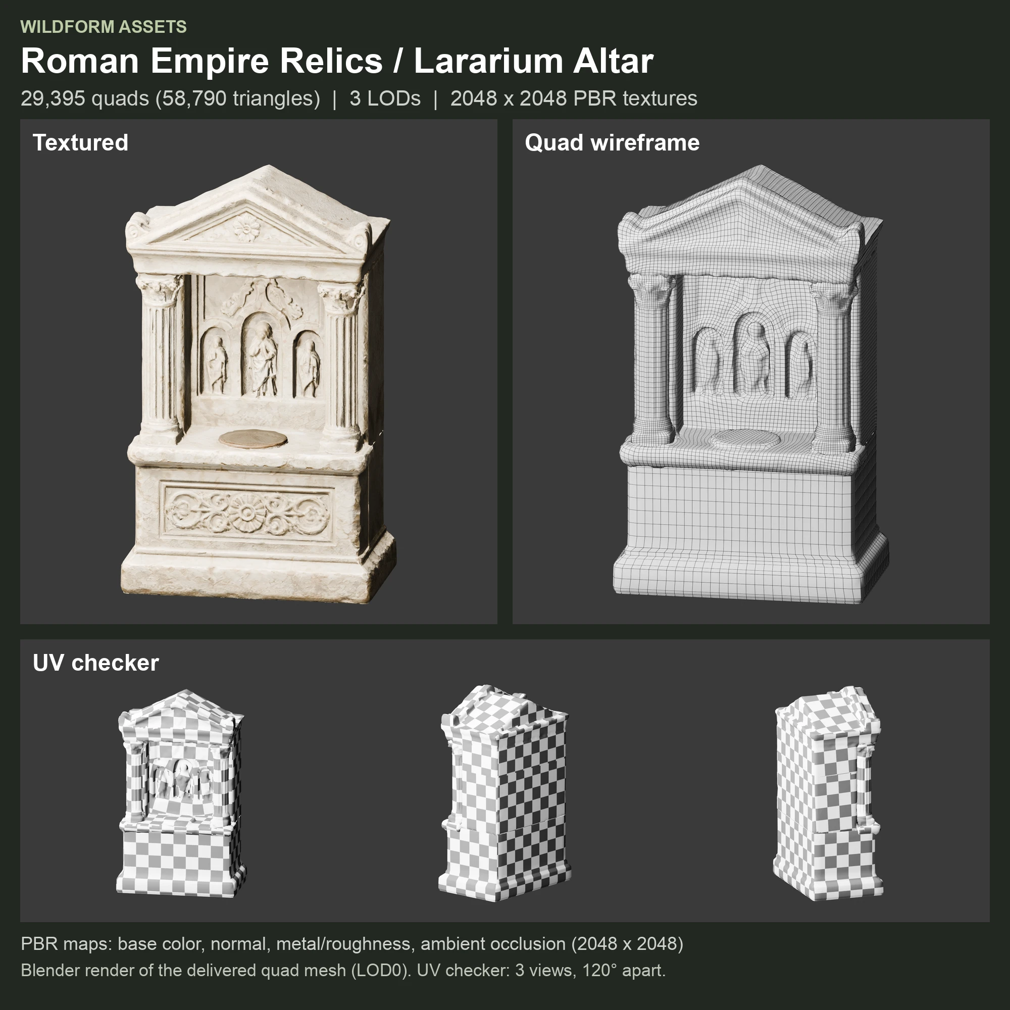 Lararium Altar: Model, wireframe and UVs