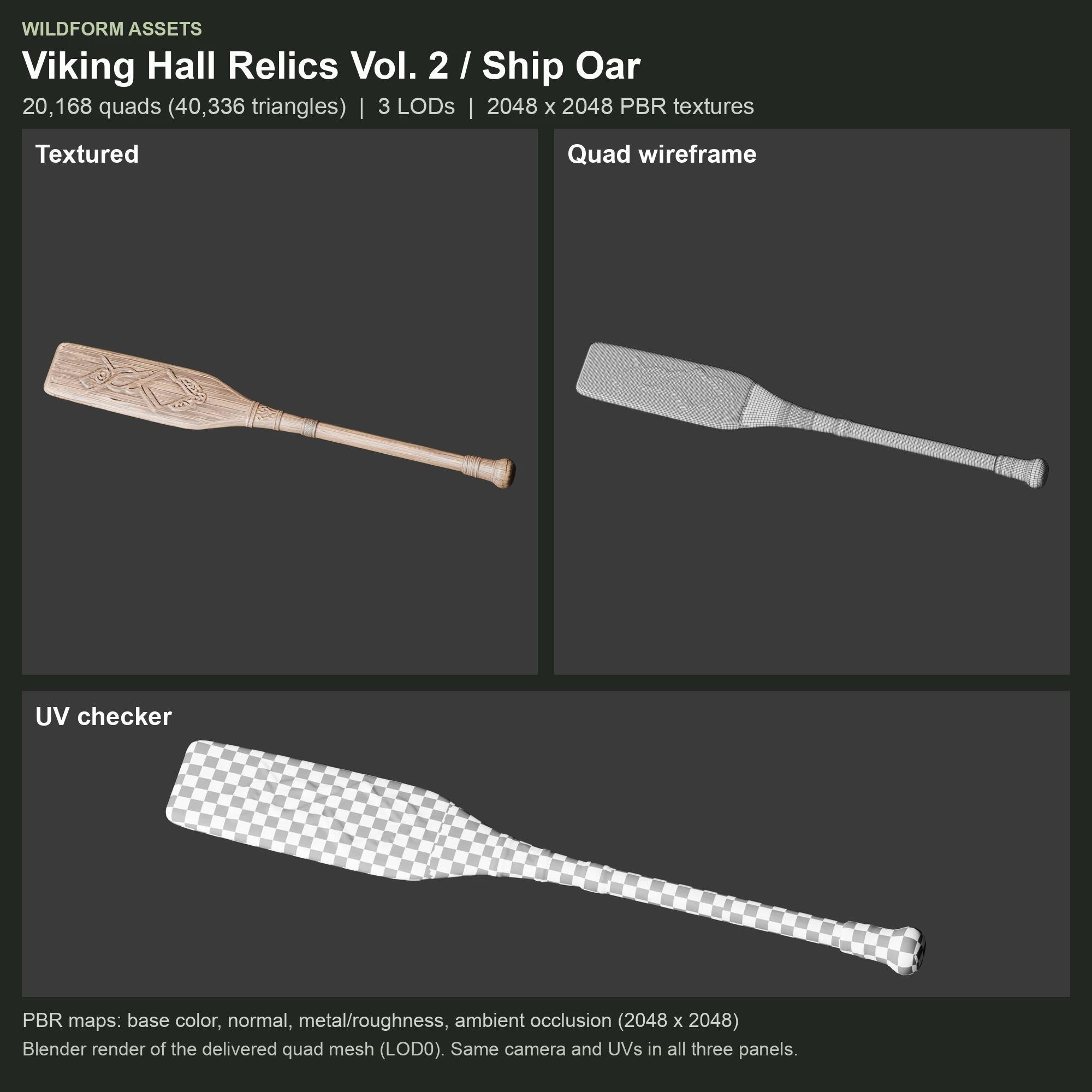 Ship Oar: Model, wireframe and UVs