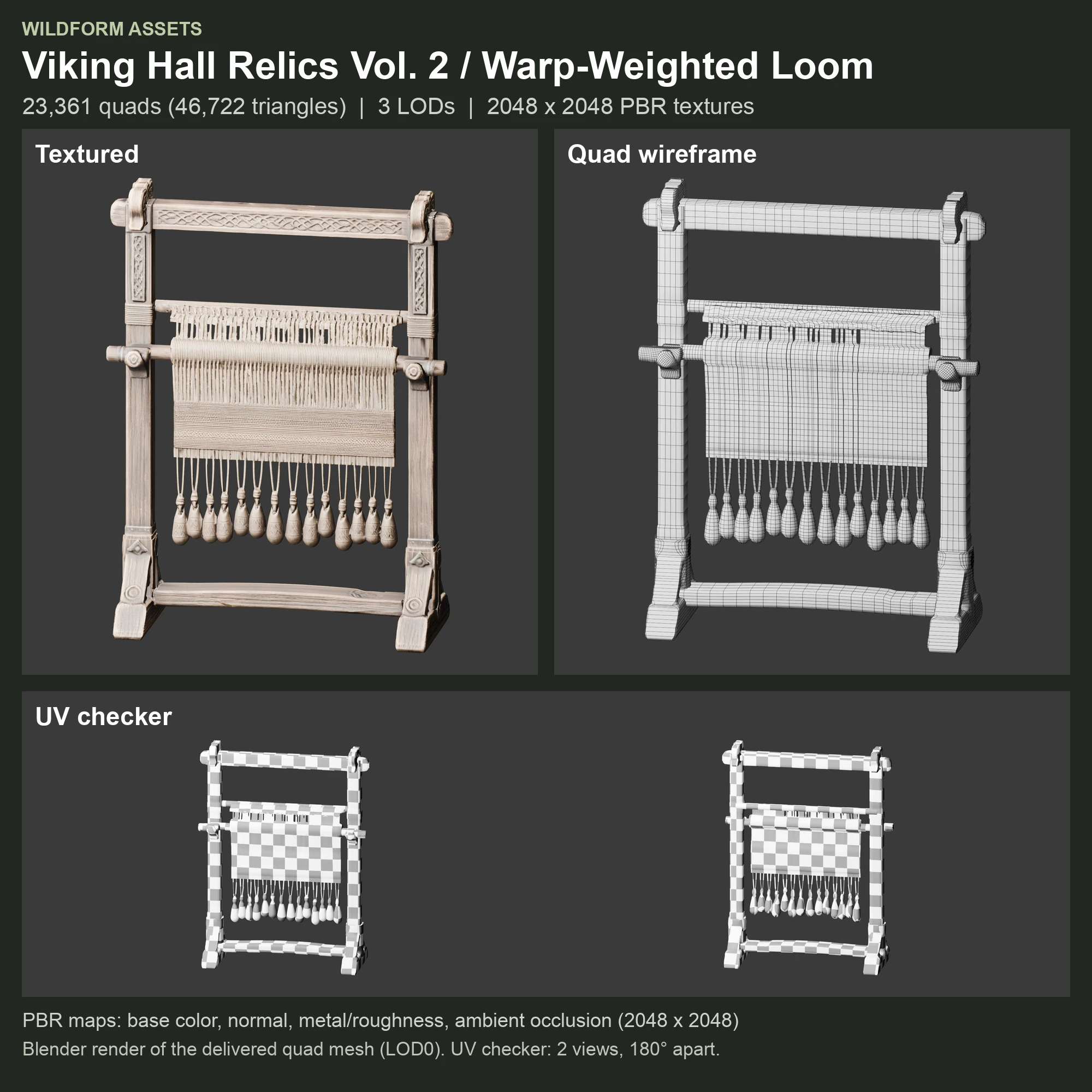 Warp-Weighted Loom: Model, wireframe and UVs