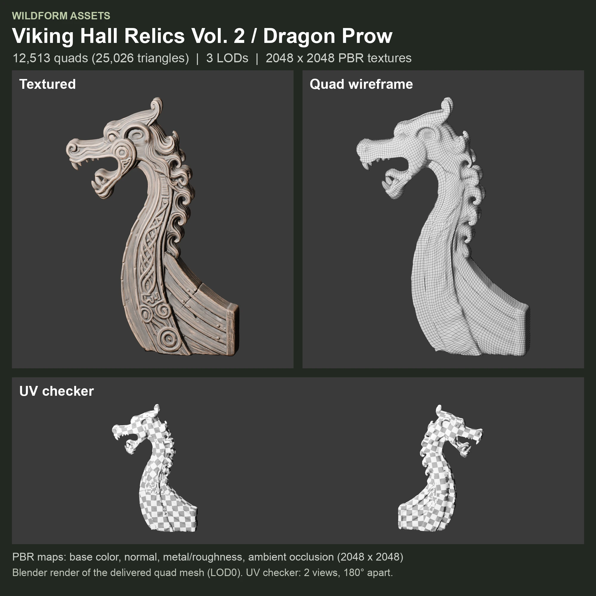 Dragon Prow: Model, wireframe and UVs