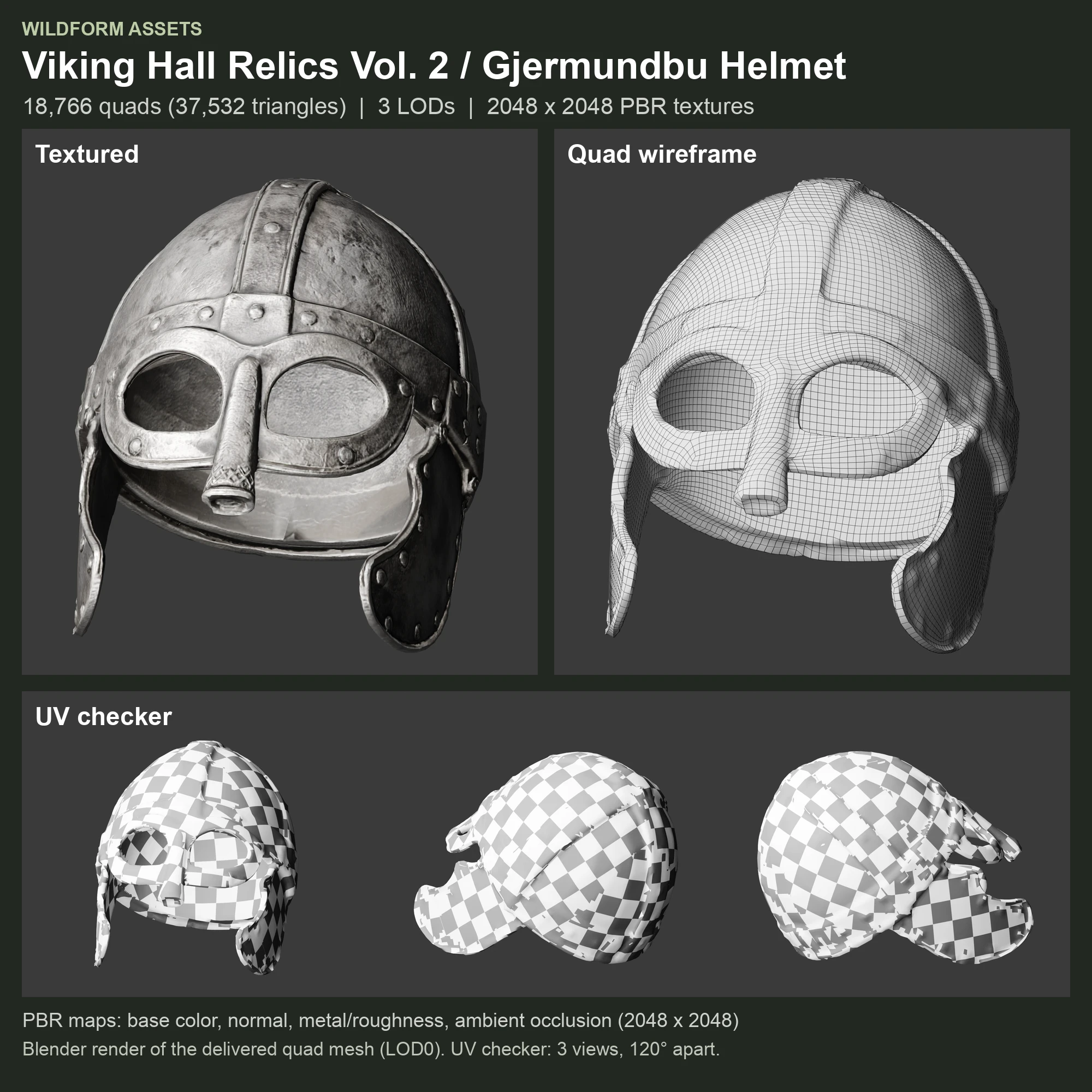 Gjermundbu Helmet: Model, wireframe and UVs