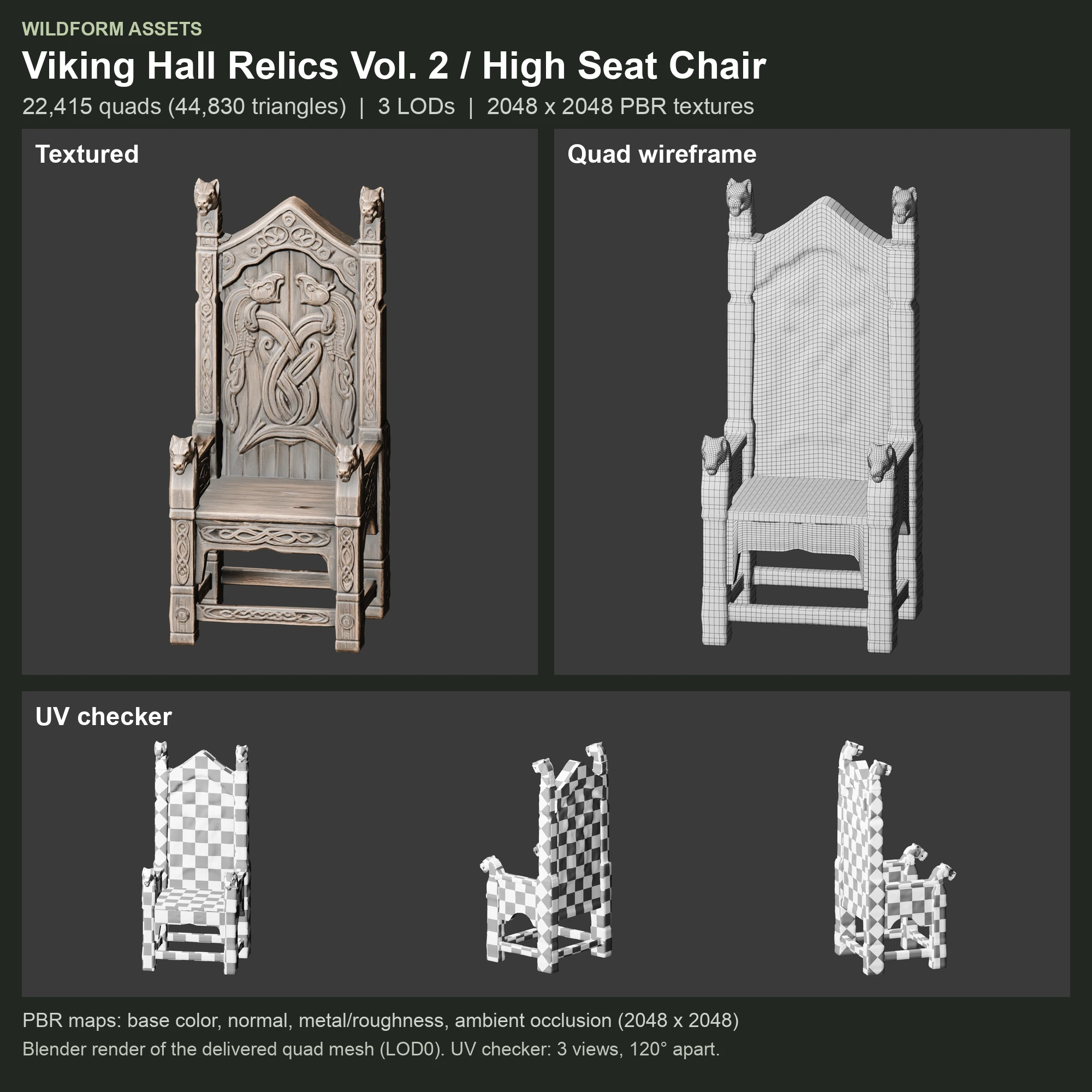 High Seat Chair: Model, wireframe and UVs