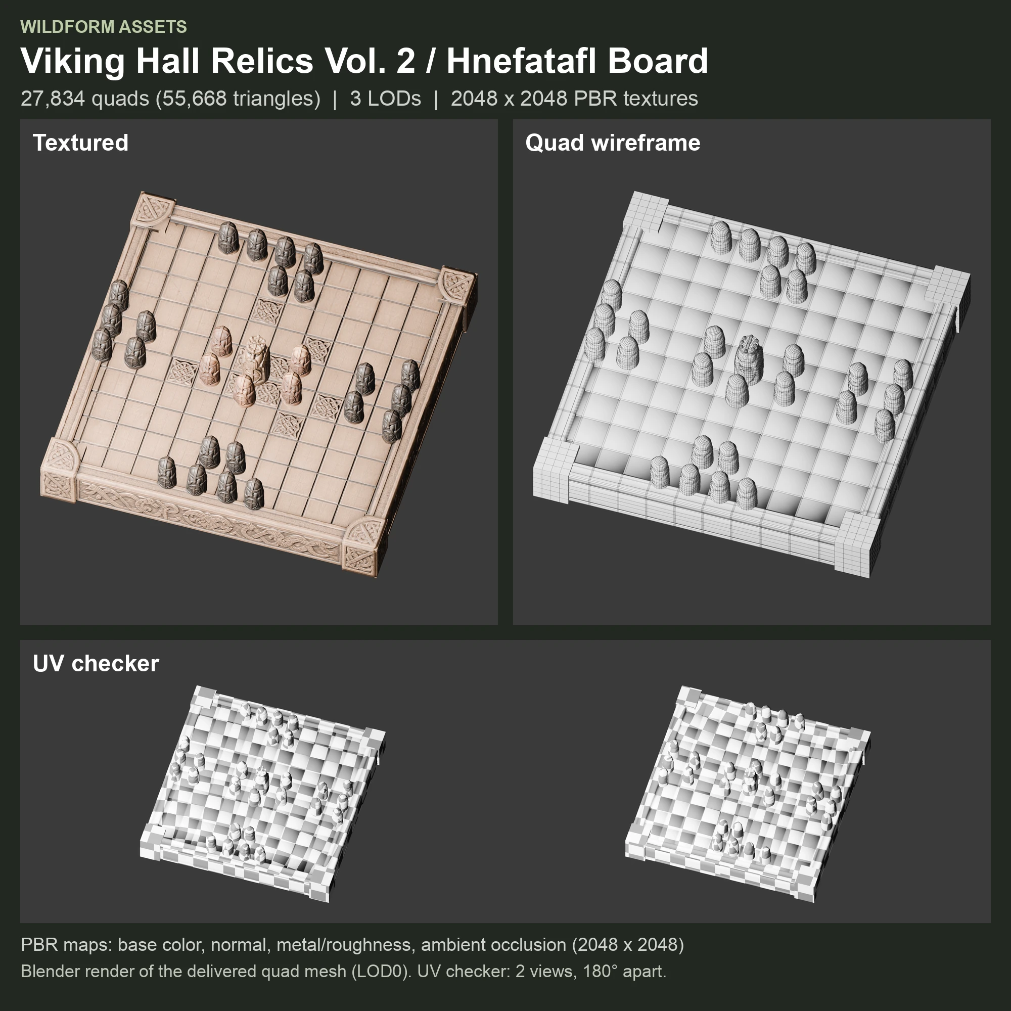 Hnefatafl Board: Model, wireframe and UVs